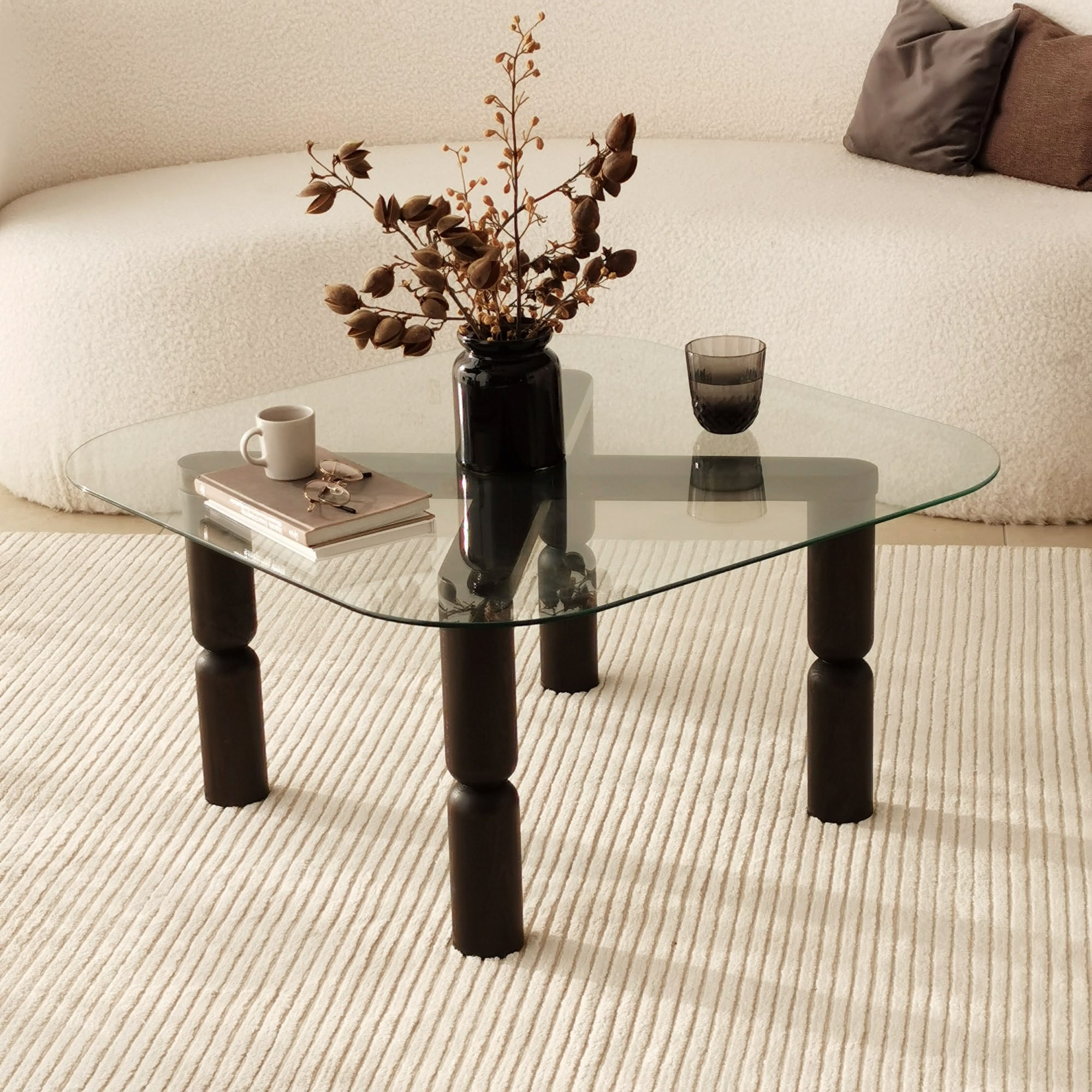 Măsuță cafea Hanah Home, sticlă, 80 x 80 x 40 cm, antracit, 552NOS2266 — imaginea 6