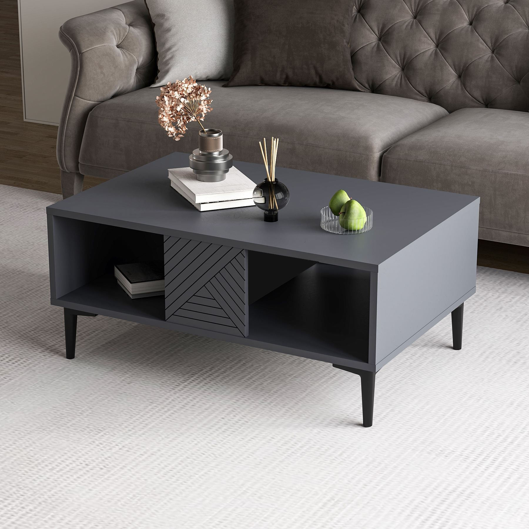 Măsuță cafea Hanah Home, PAL melaminat, 90 x 60 x 40.6 cm, antracit, 327ODS1403 — imaginea 3