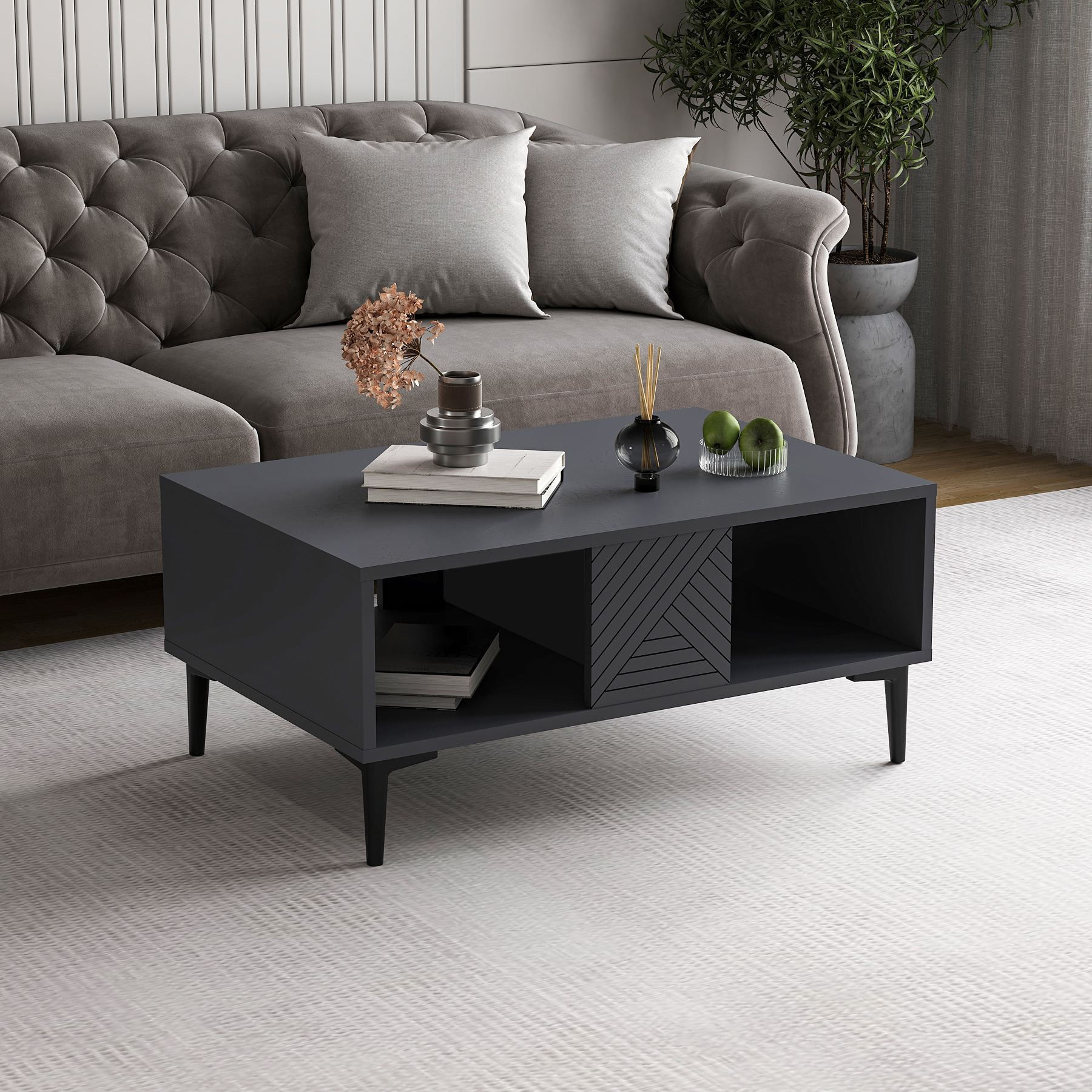 Măsuță cafea Hanah Home, PAL melaminat, 90 x 60 x 40.6 cm, antracit, 327ODS1403 — imaginea 4