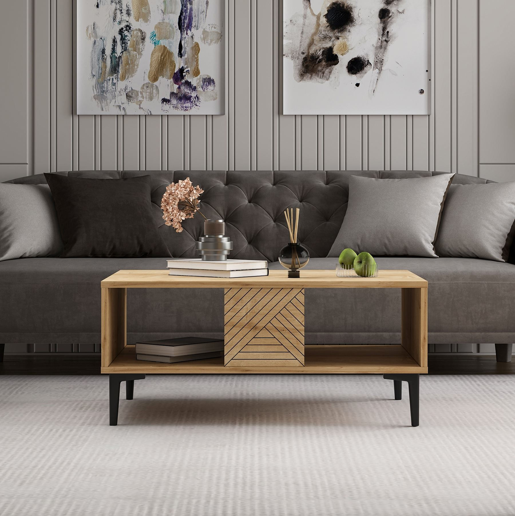 Măsuță cafea Hanah Home, PAL melaminat, 90 x 60 x 40.6 cm, sapphire stejar, 327ODS1401 — imaginea 3