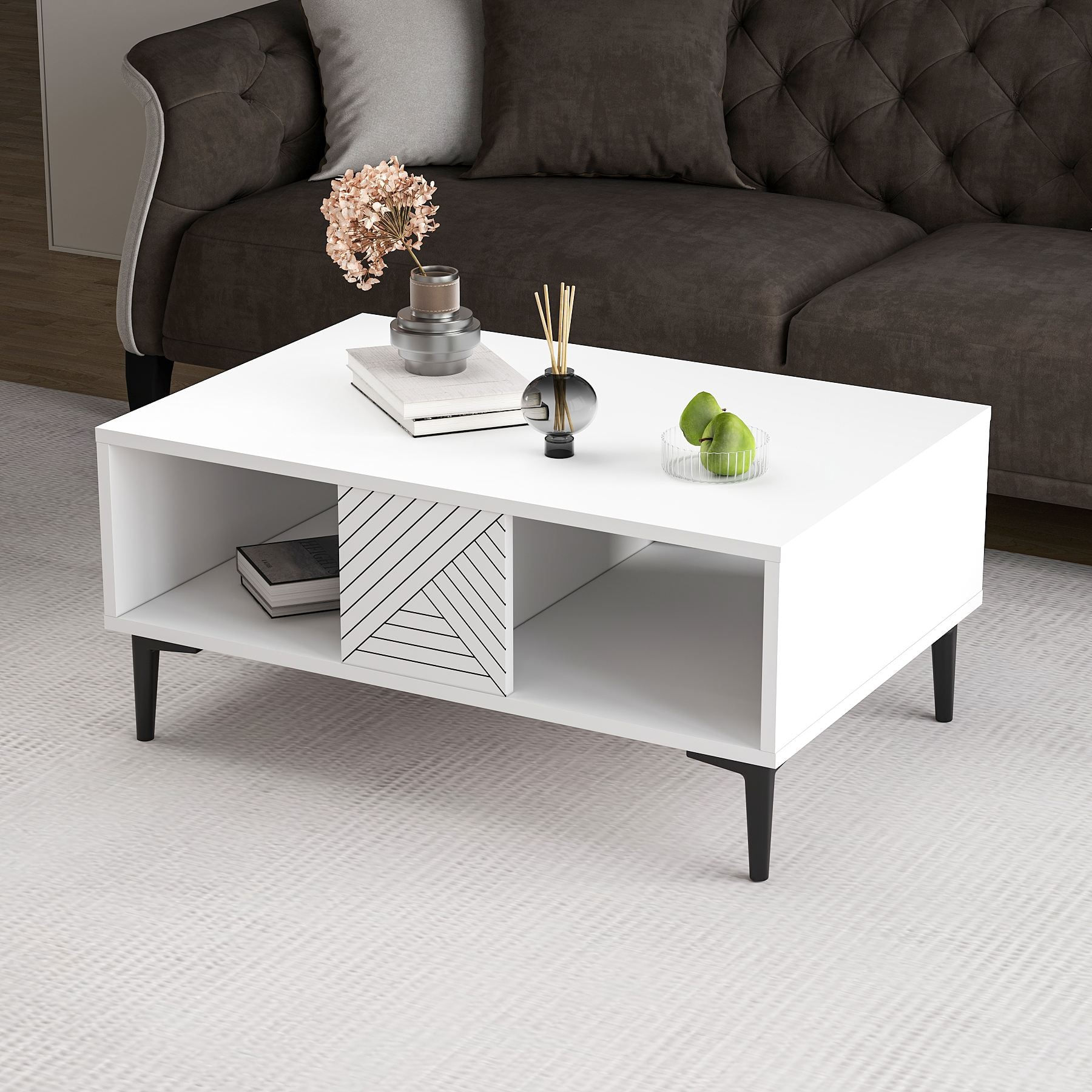 Măsuță cafea Hanah Home, PAL melaminat, 90 x 60 x 40.6 cm, alb, 327ODS1402 — imaginea 4