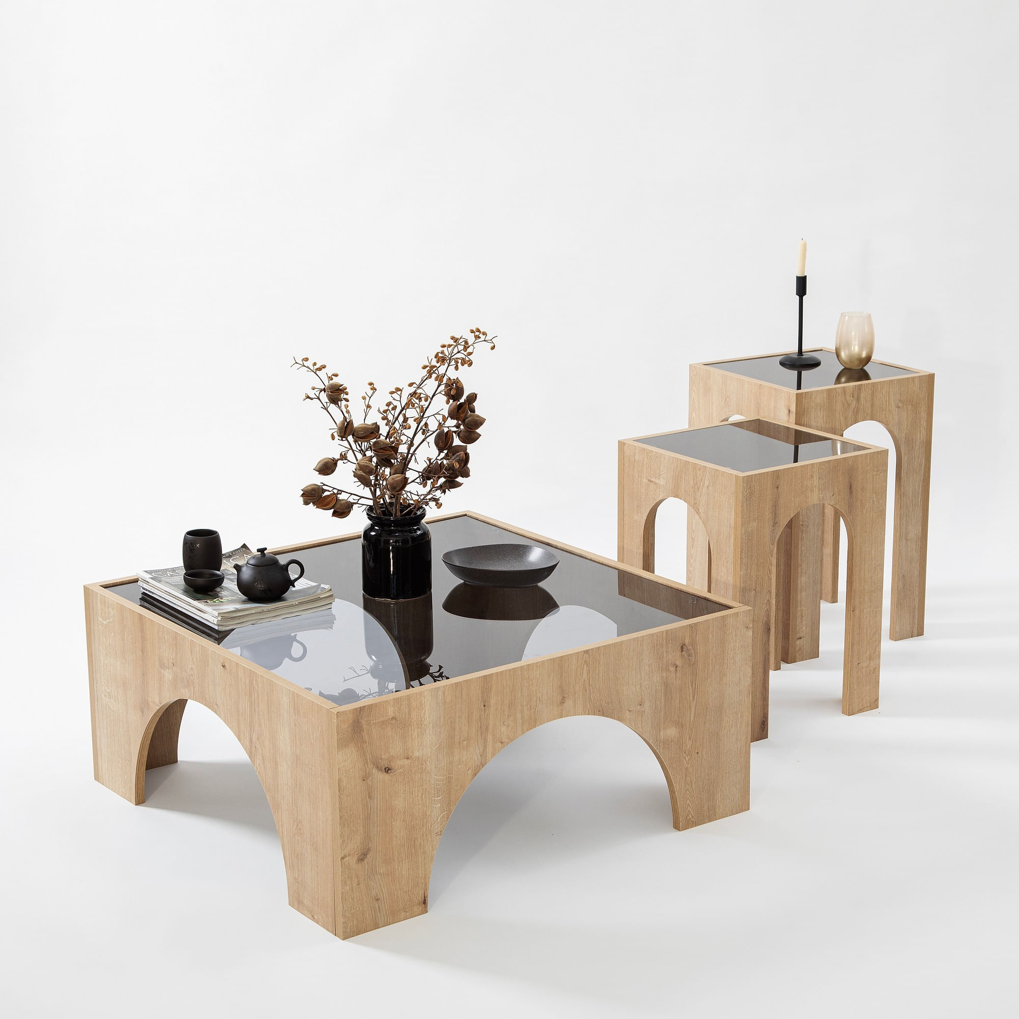 Măsuță cafea Hanah Home, PAL melaminat, 80 x 35 cm, închis gri/stejar, 552NOS2419 — imaginea 2