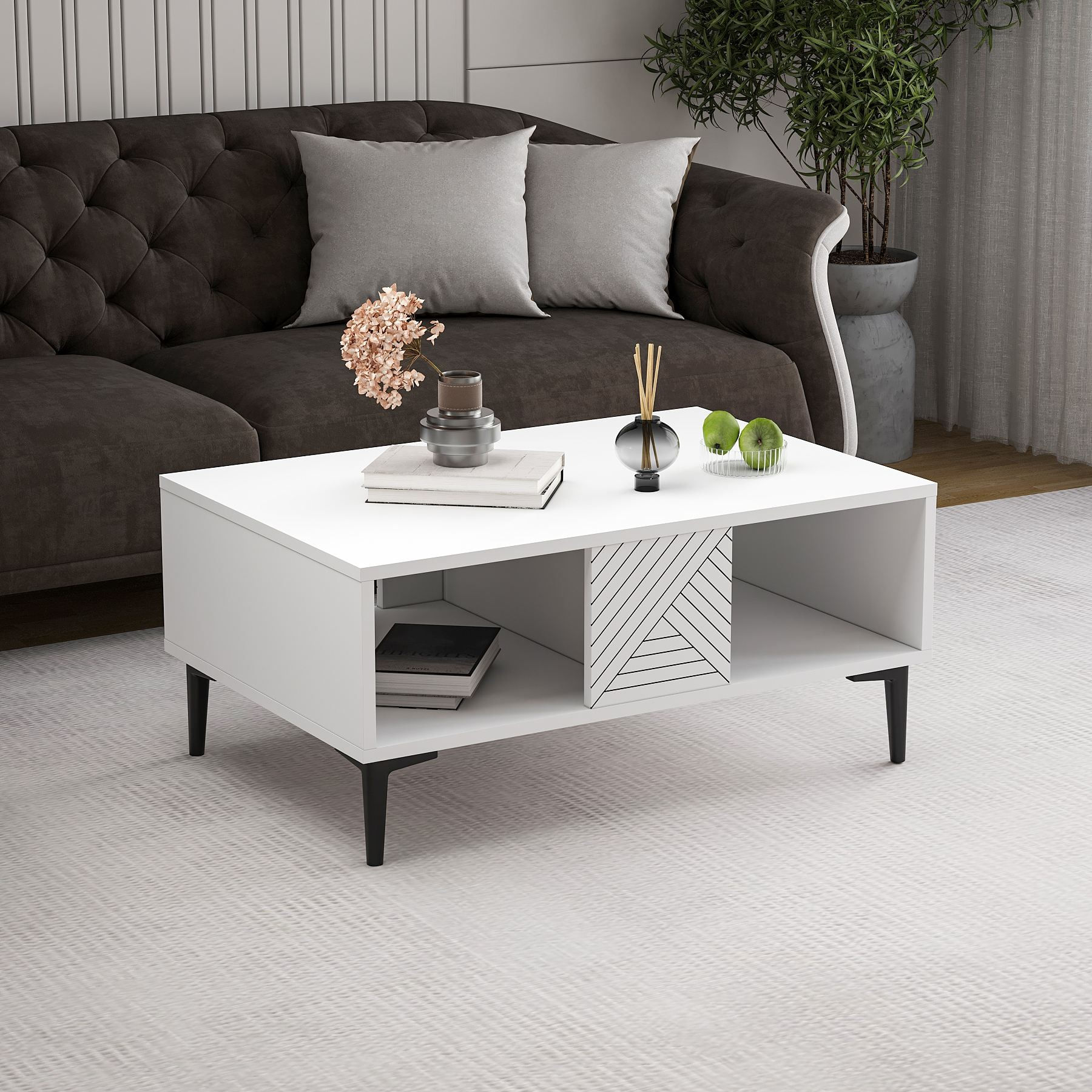 Măsuță cafea Hanah Home, PAL melaminat, 90 x 60 x 40.6 cm, alb, 327ODS1402 — imaginea 6