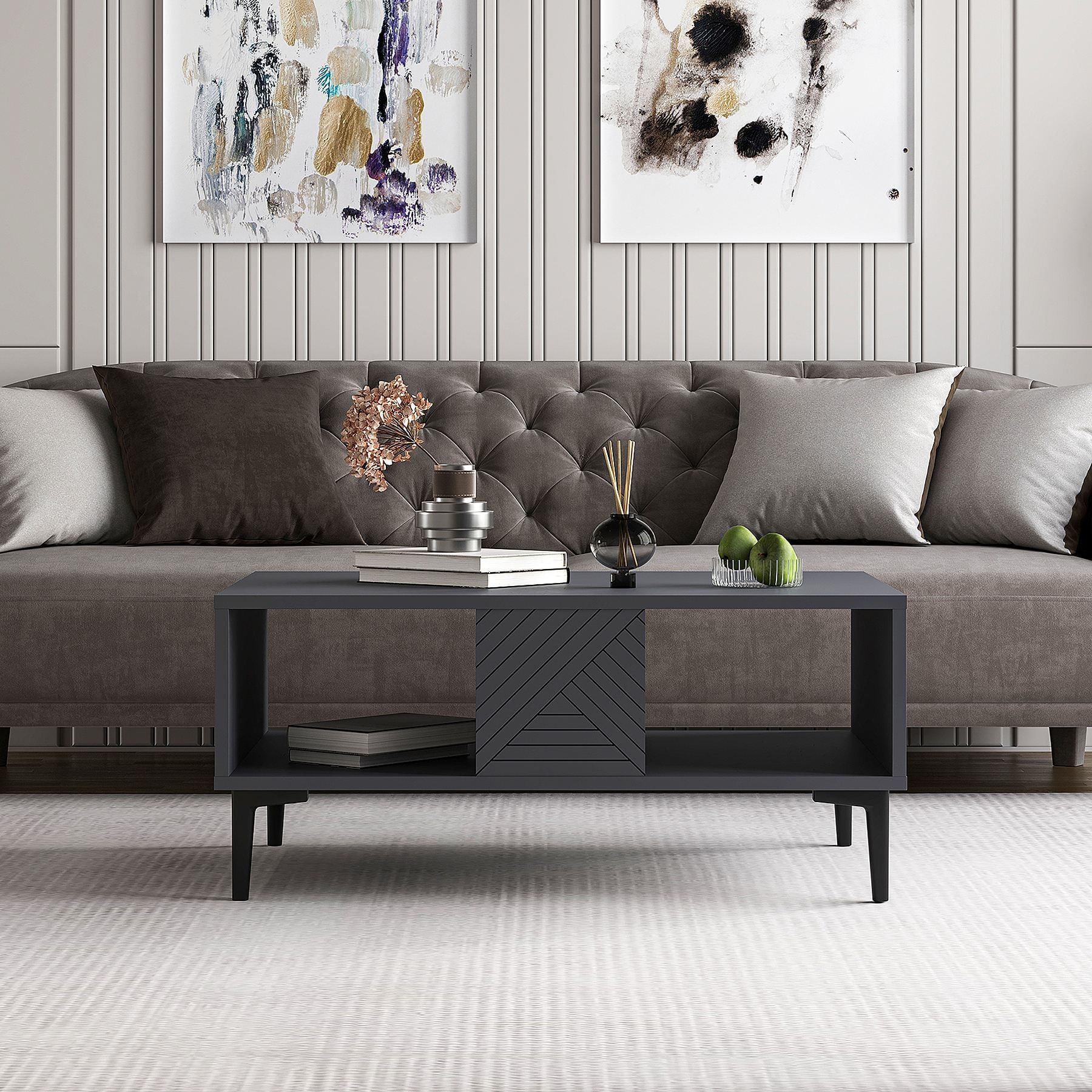 Măsuță cafea Hanah Home, PAL melaminat, 90 x 60 x 40.6 cm, antracit, 327ODS1403 — imaginea 7
