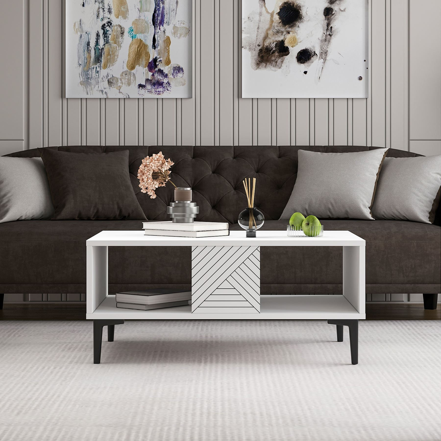 Măsuță cafea Hanah Home, PAL melaminat, 90 x 60 x 40.6 cm, alb, 327ODS1402 — imaginea 7