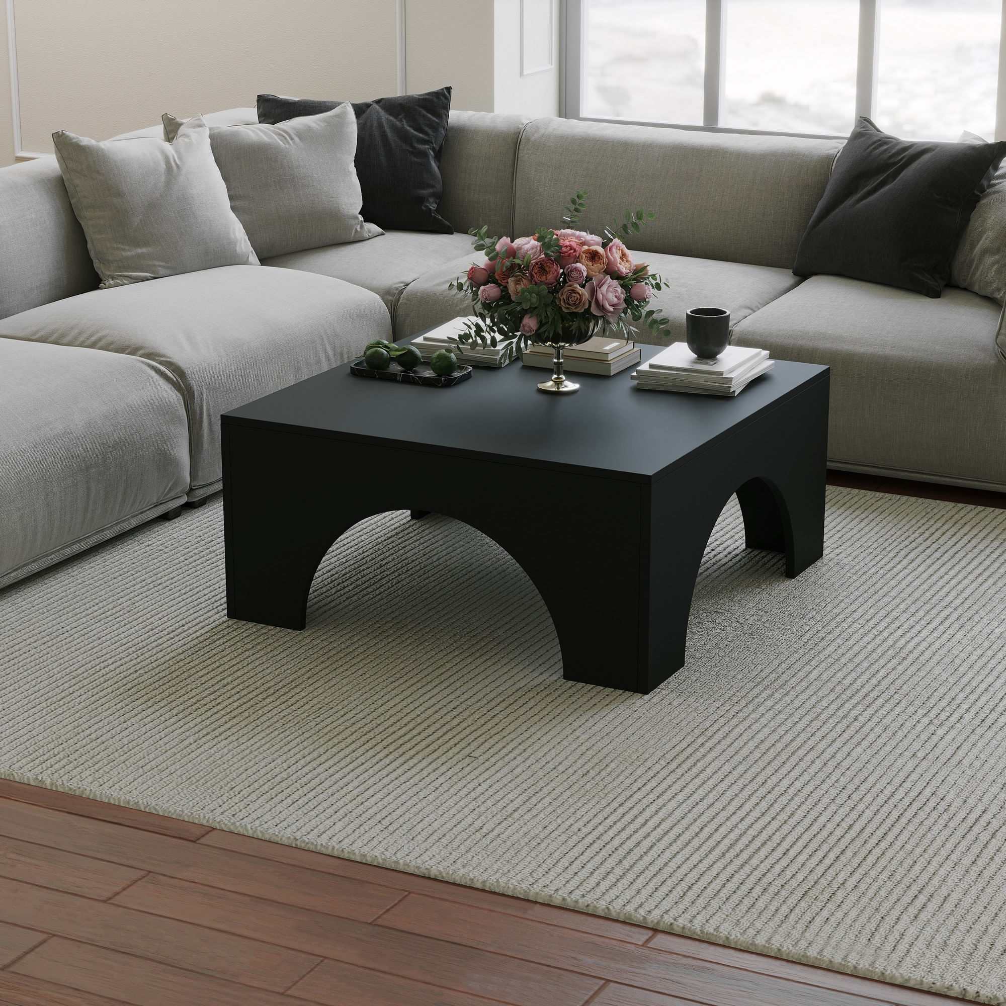 Măsuță cafea Hanah Home, PAL melaminat, 80 x 80 x 37 cm, negru, 552NOS2498 — imaginea 5