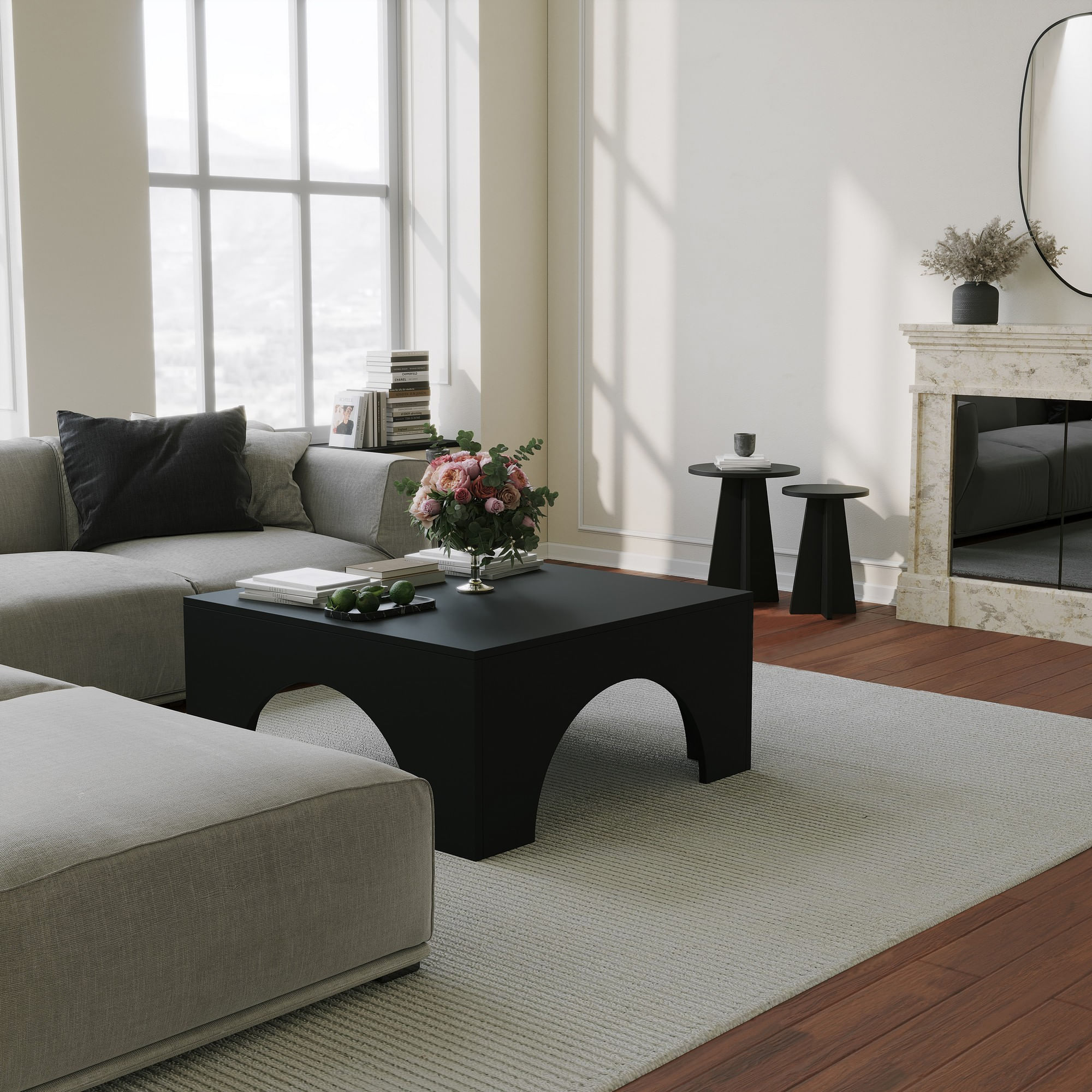 Măsuță cafea Hanah Home, PAL melaminat, 80 x 80 x 37 cm, negru, 552NOS2498 — imaginea 6