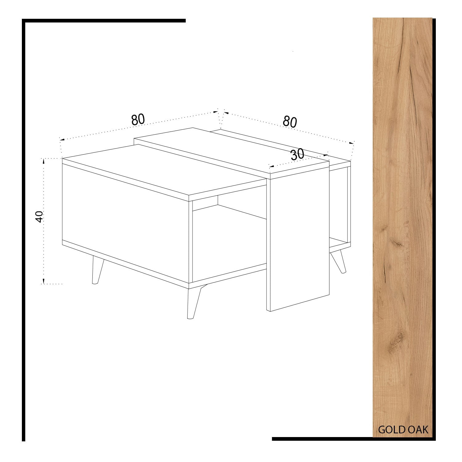 Măsuță cafea Hanah Home, PAL melaminat, 80 x 80 x 40 cm, stejar/alb, 811MDD2808 — imaginea 3
