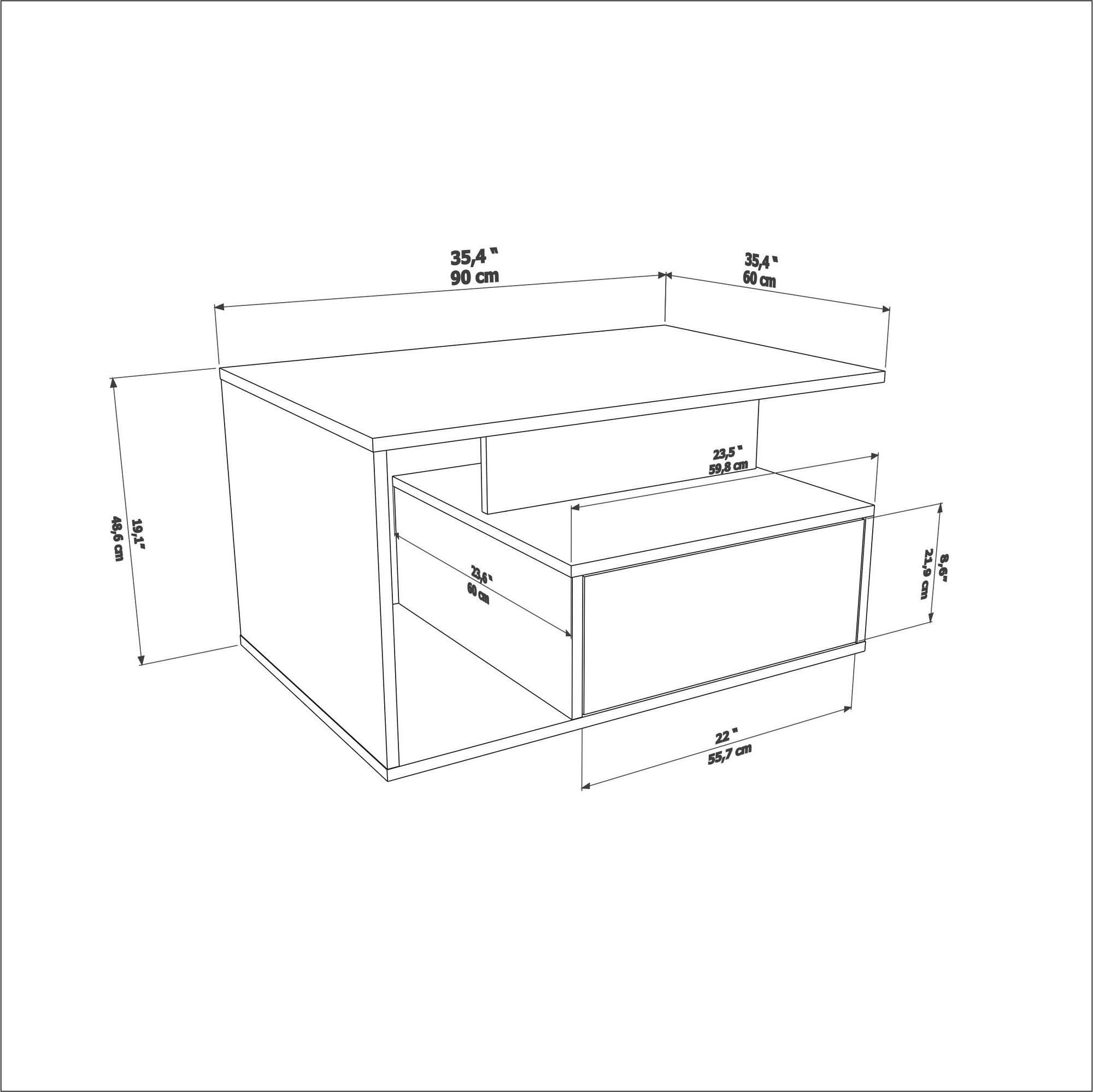 Măsuță cafea Hanah Home, PAL melaminat, 90 x 60 x 48.6 cm, bej/alb, 875ZNA2816 — imaginea 6