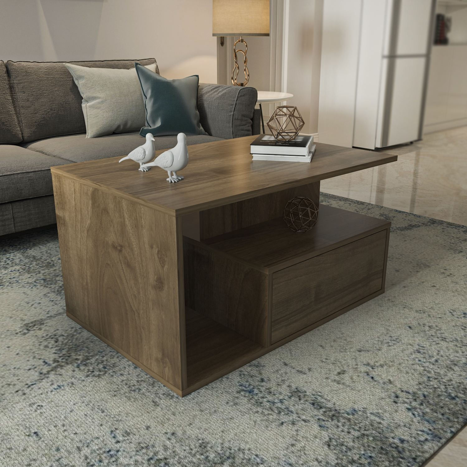 Măsuță cafea Hanah Home, PAL melaminat, 90 x 60 x 48.6 cm, nuc, 875ZNA2815 — imaginea 4
