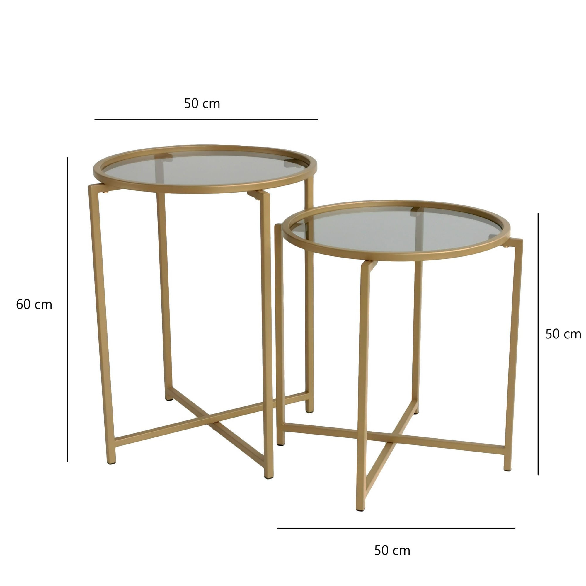 Set măsuțe cafea Hanah Home, metal, 50 x 50 x 50 cm, auriu/fume, 552NOS1421 — imaginea 3