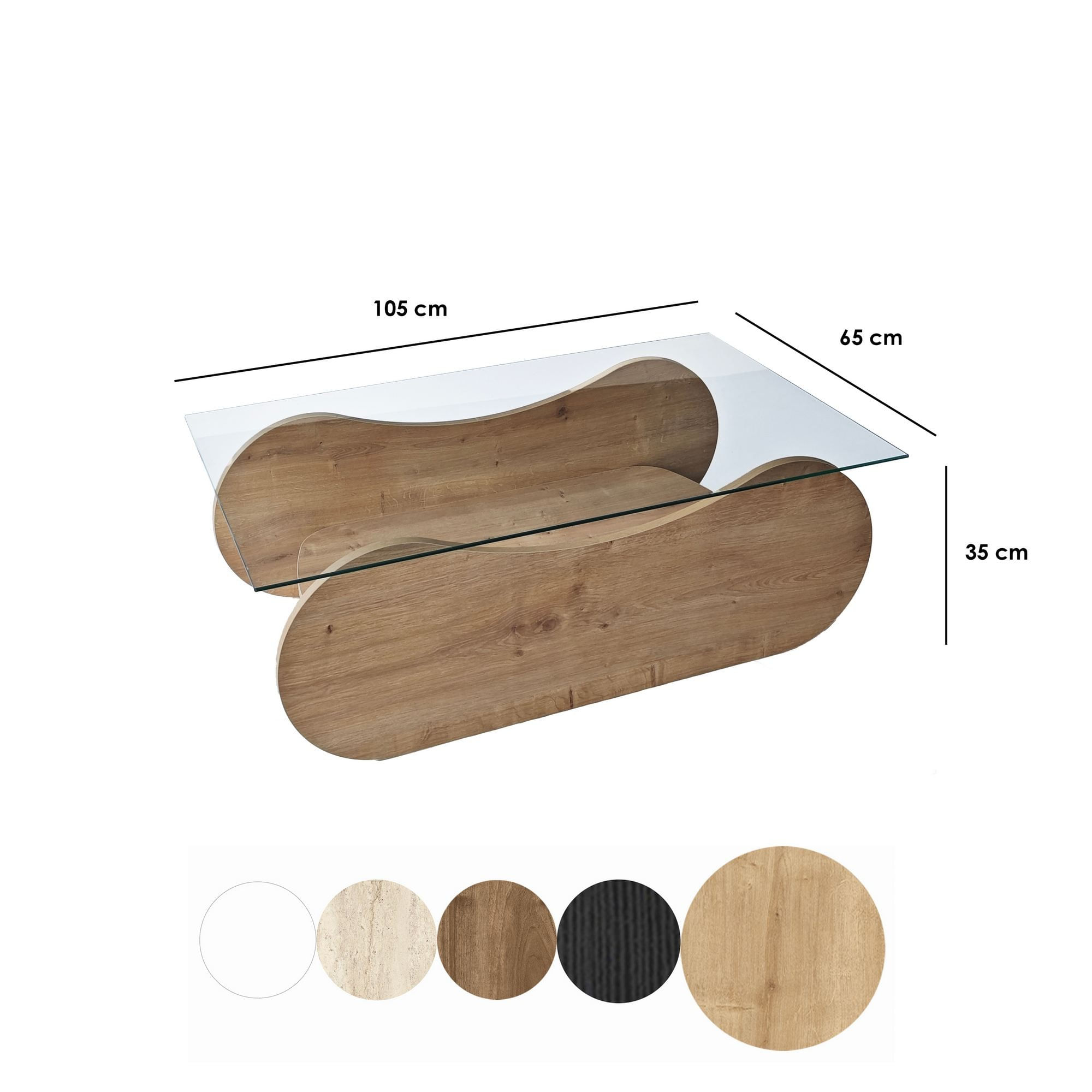 Măsuță cafea Hanah Home, PAL melaminat, 105 x 65 x 35 cm, sapphire stejar/transparent, 552NOS2558 — imaginea 3