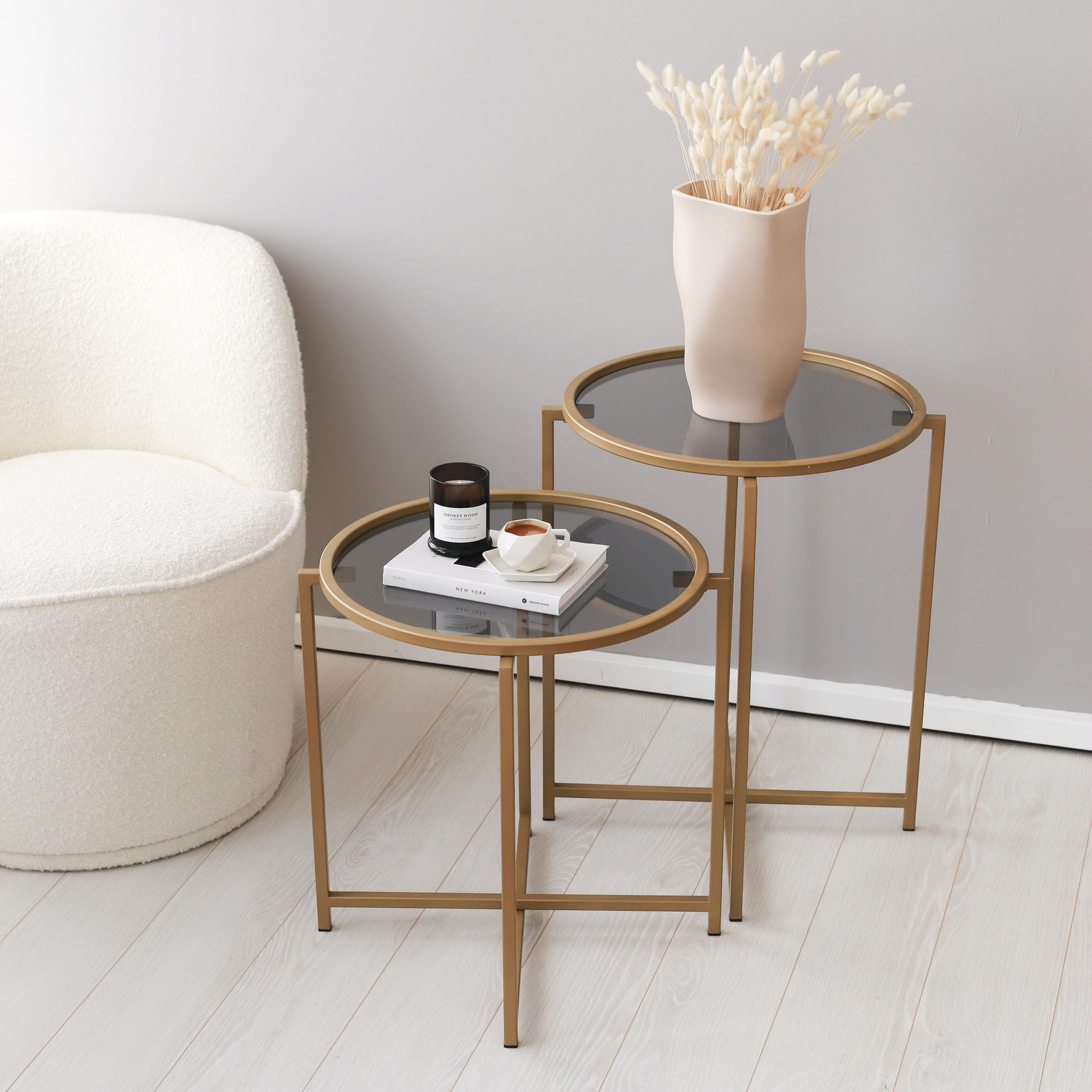 Set măsuțe cafea Hanah Home, metal, 50 x 50 x 50 cm, auriu/fume, 552NOS1421 — imaginea 5