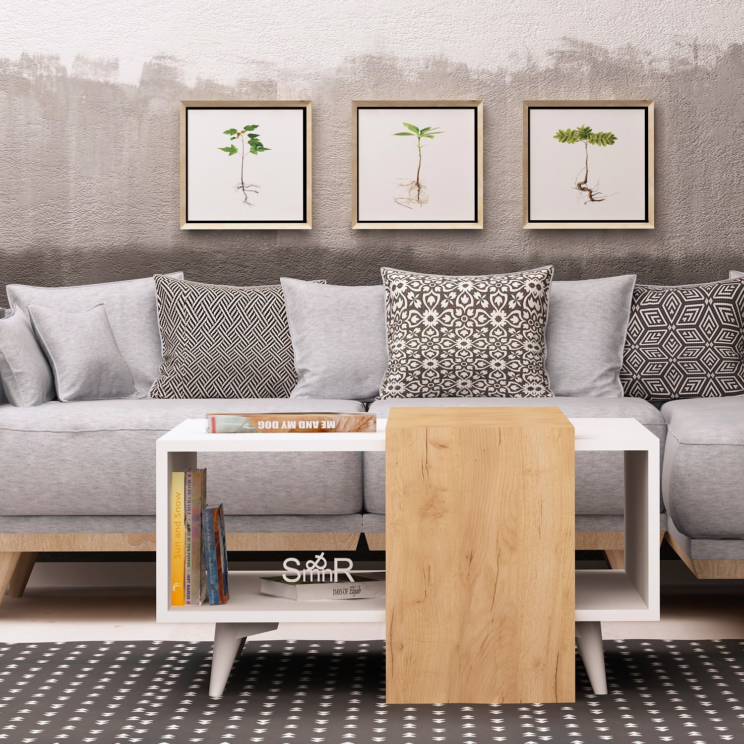 Măsuță cafea Hanah Home, PAL melaminat, 80 x 80 x 40 cm, stejar/alb, 811MDD2808 — imaginea 4