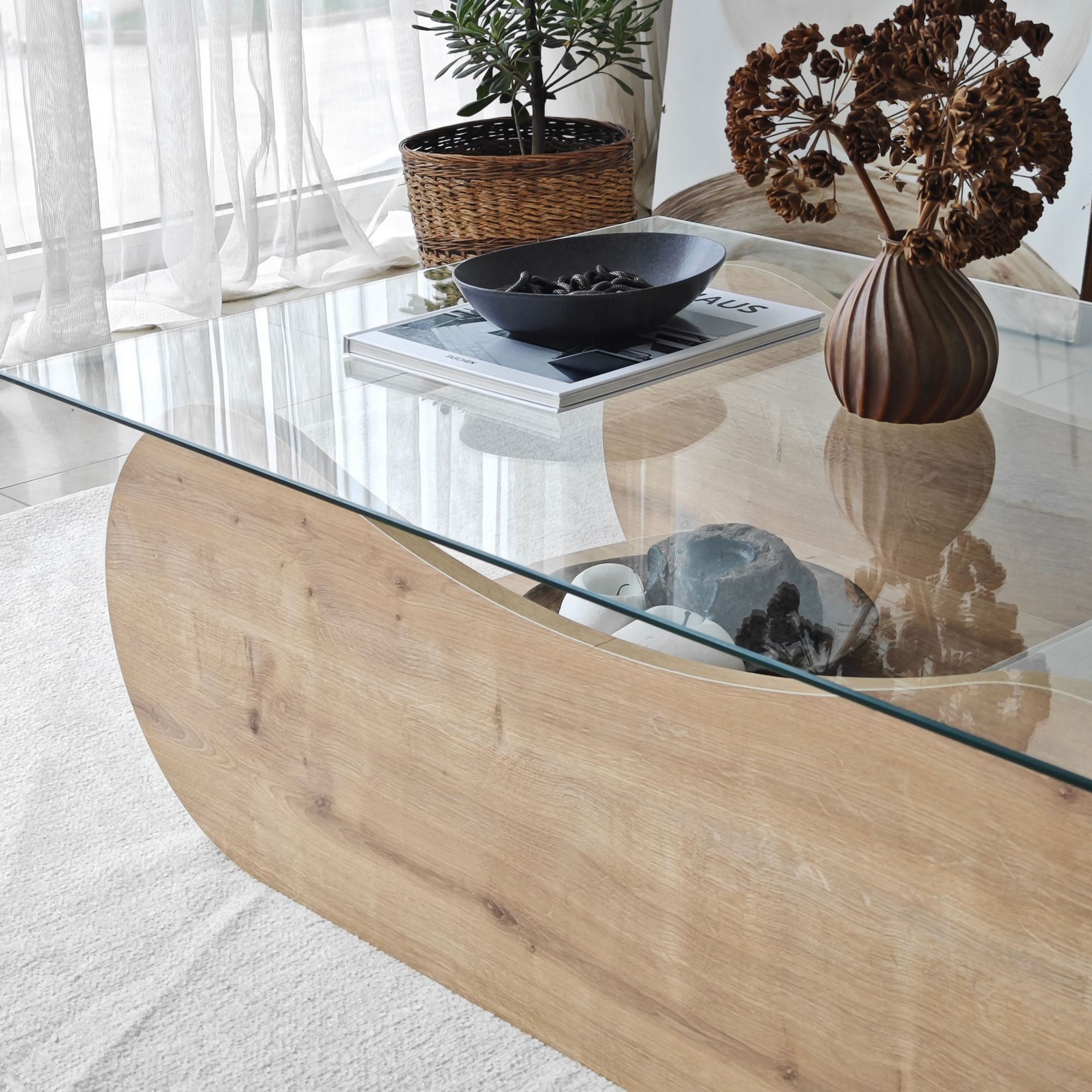 Măsuță cafea Hanah Home, PAL melaminat, 105 x 65 x 35 cm, sapphire stejar/transparent, 552NOS2558 — imaginea 8