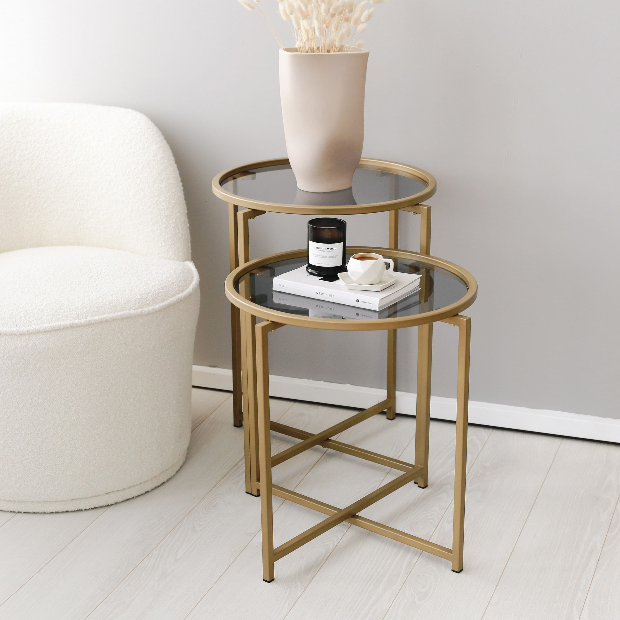 Set măsuțe cafea Hanah Home, metal, 50 x 50 x 50 cm, auriu/fume, 552NOS1421 — imaginea 9