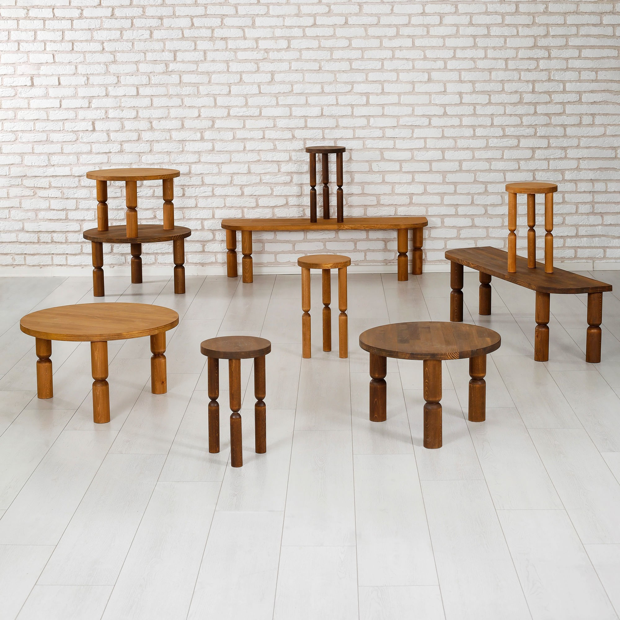 Măsuță cafea Hanah Home, lemn masiv, 70 x 70 x 40 cm, chesnut, 552NOS2389 — imaginea 5