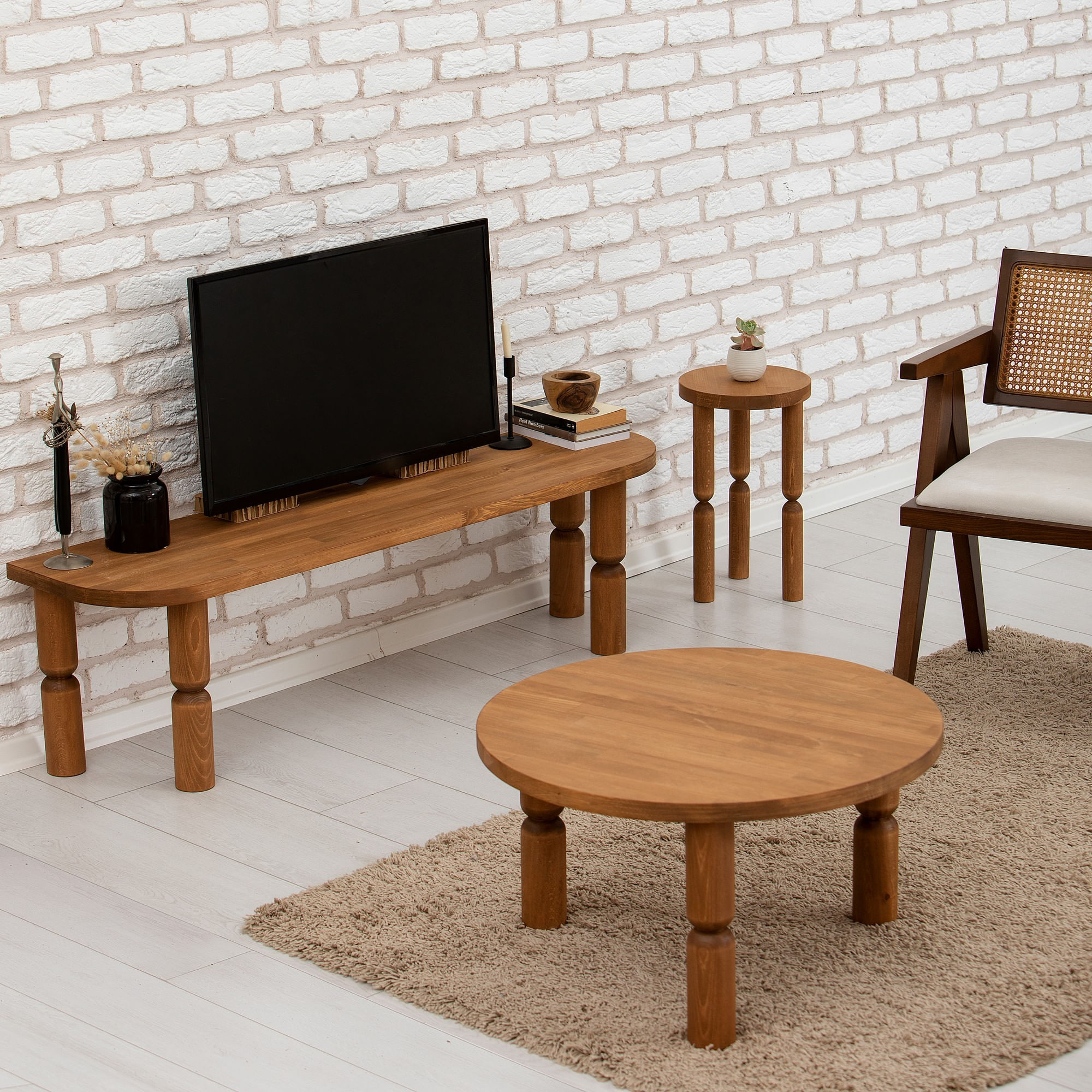 Măsuță cafea Hanah Home, lemn masiv, 70 x 70 x 40 cm, chesnut, 552NOS2389 — imaginea 7