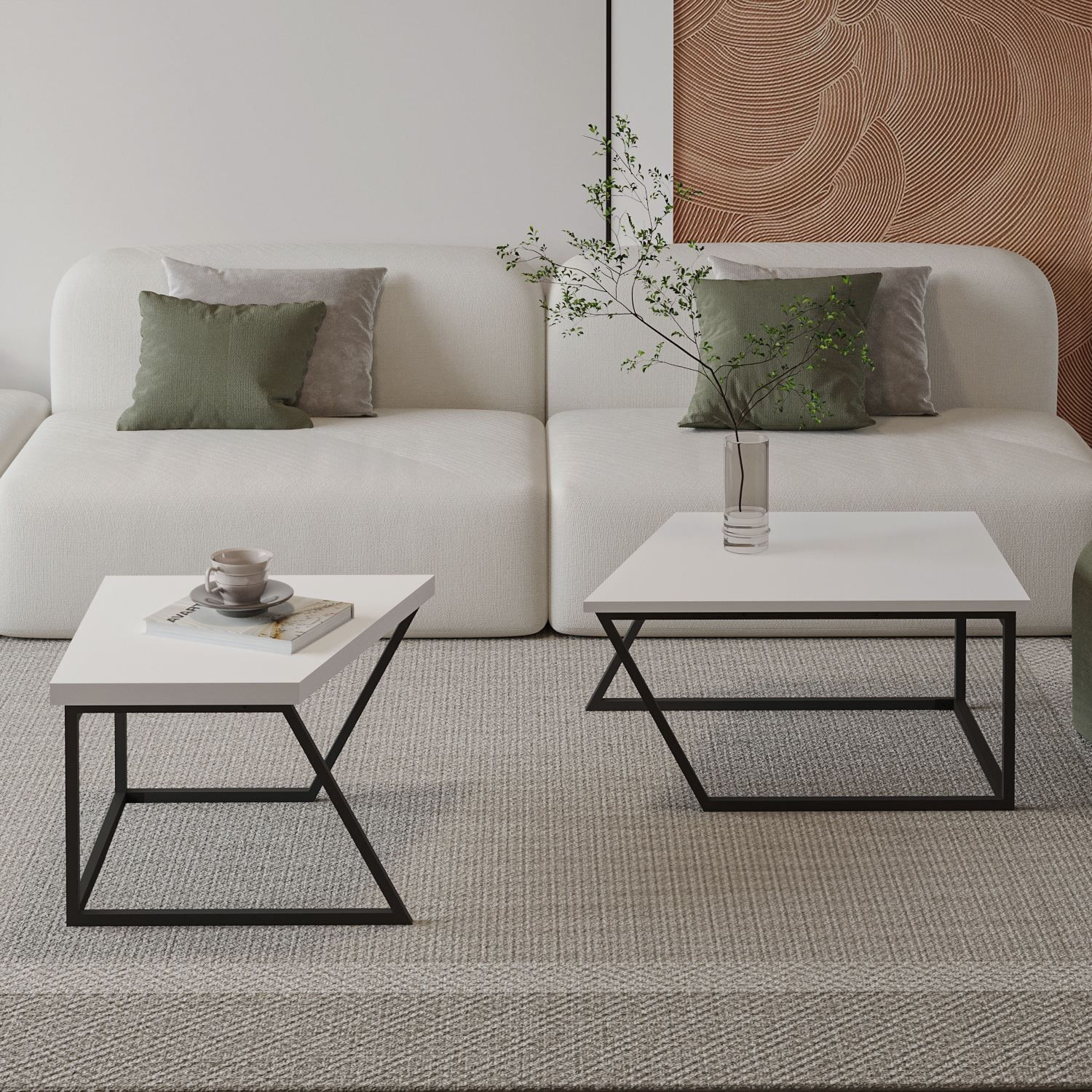 Set măsuțe cafea Hanah Home, PAL melaminat, 120 x 60 x 38.8 cm, alb, 382NRC1551 — imaginea 4