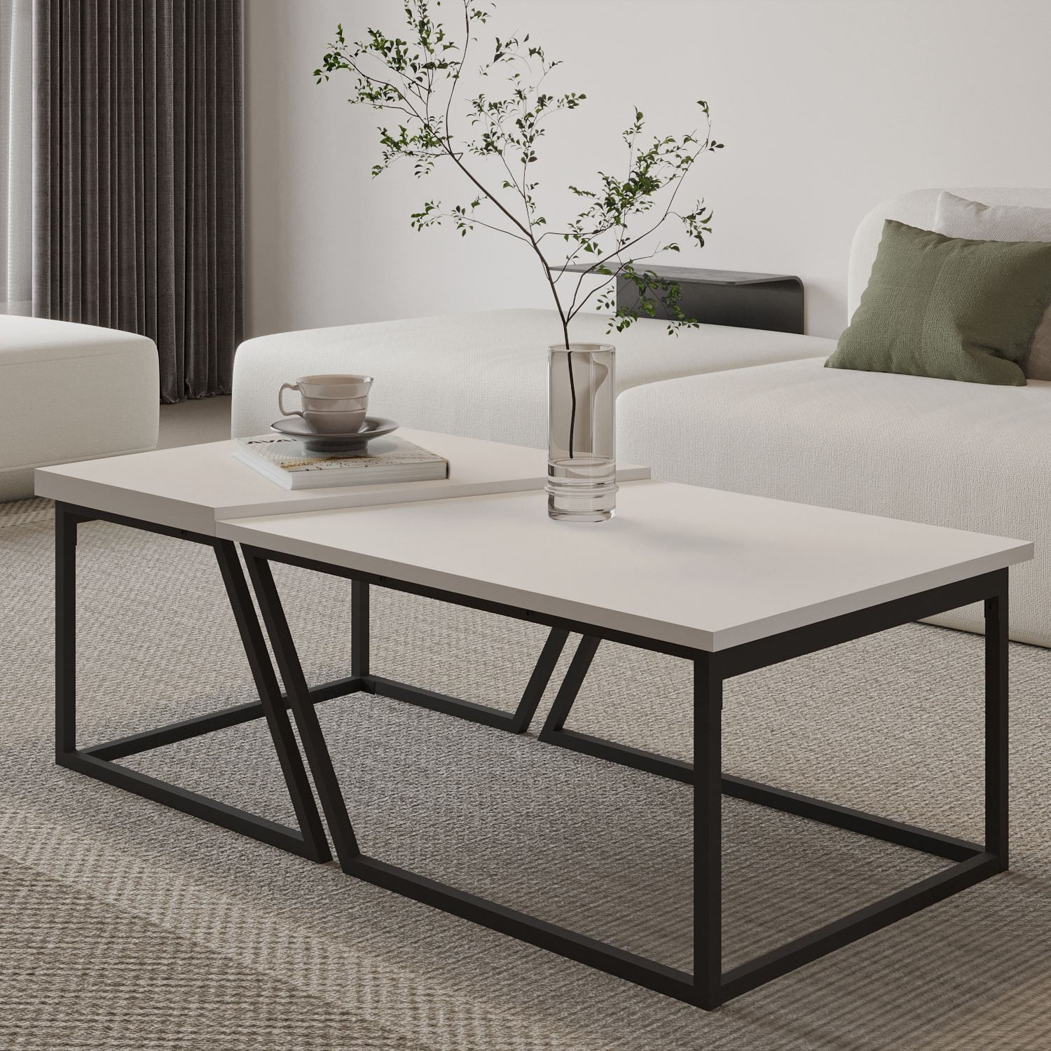 Set măsuțe cafea Hanah Home, PAL melaminat, 120 x 60 x 38.8 cm, alb, 382NRC1551 — imaginea 5