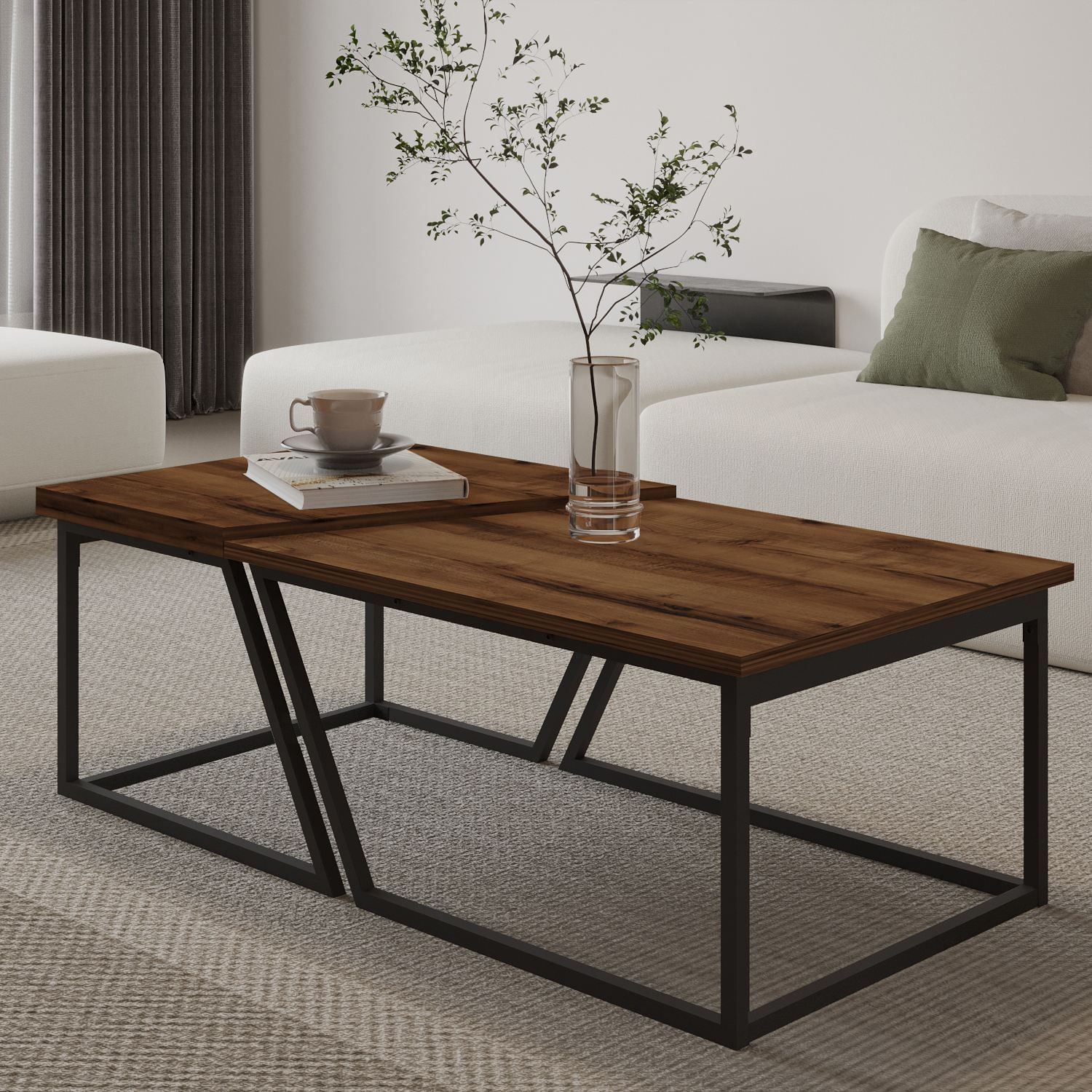 Set măsuțe cafea Hanah Home, PAL melaminat, 120 x 60 x 38.8 cm, rustic nuc, 382NRC1553 — imaginea 3