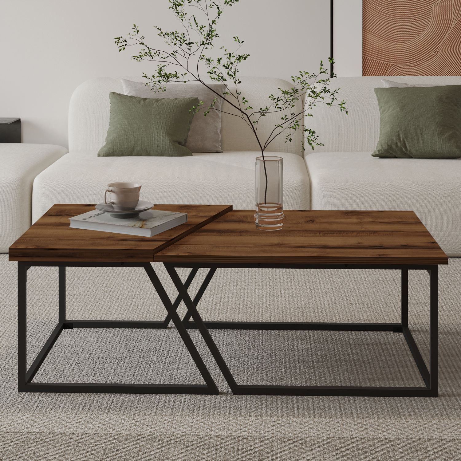 Set măsuțe cafea Hanah Home, PAL melaminat, 120 x 60 x 38.8 cm, rustic nuc, 382NRC1553 — imaginea 5