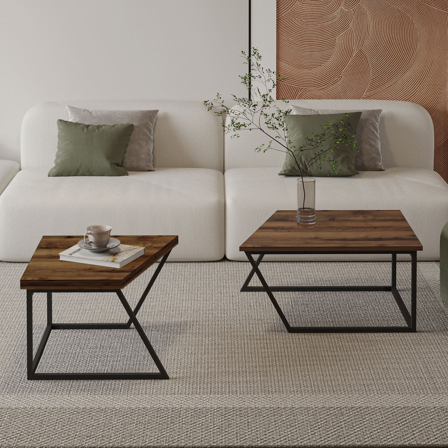 Set măsuțe cafea Hanah Home, PAL melaminat, 120 x 60 x 38.8 cm, rustic nuc, 382NRC1553 — imaginea 6