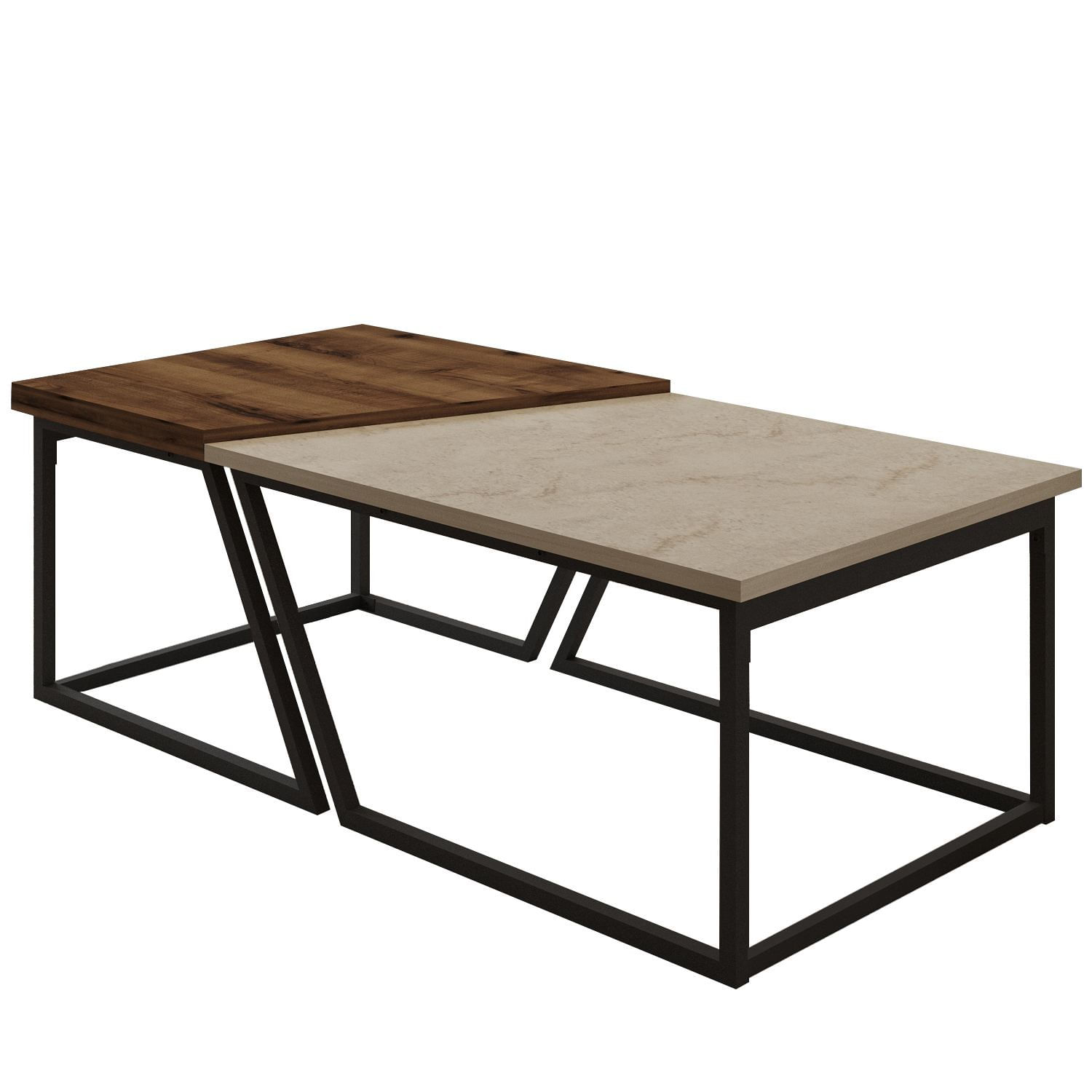 Set măsuțe cafea Hanah Home, PAL melaminat, 120 x 60 x 38.8 cm, travertine/rustic nuc, 382NRC1552 — imaginea 4