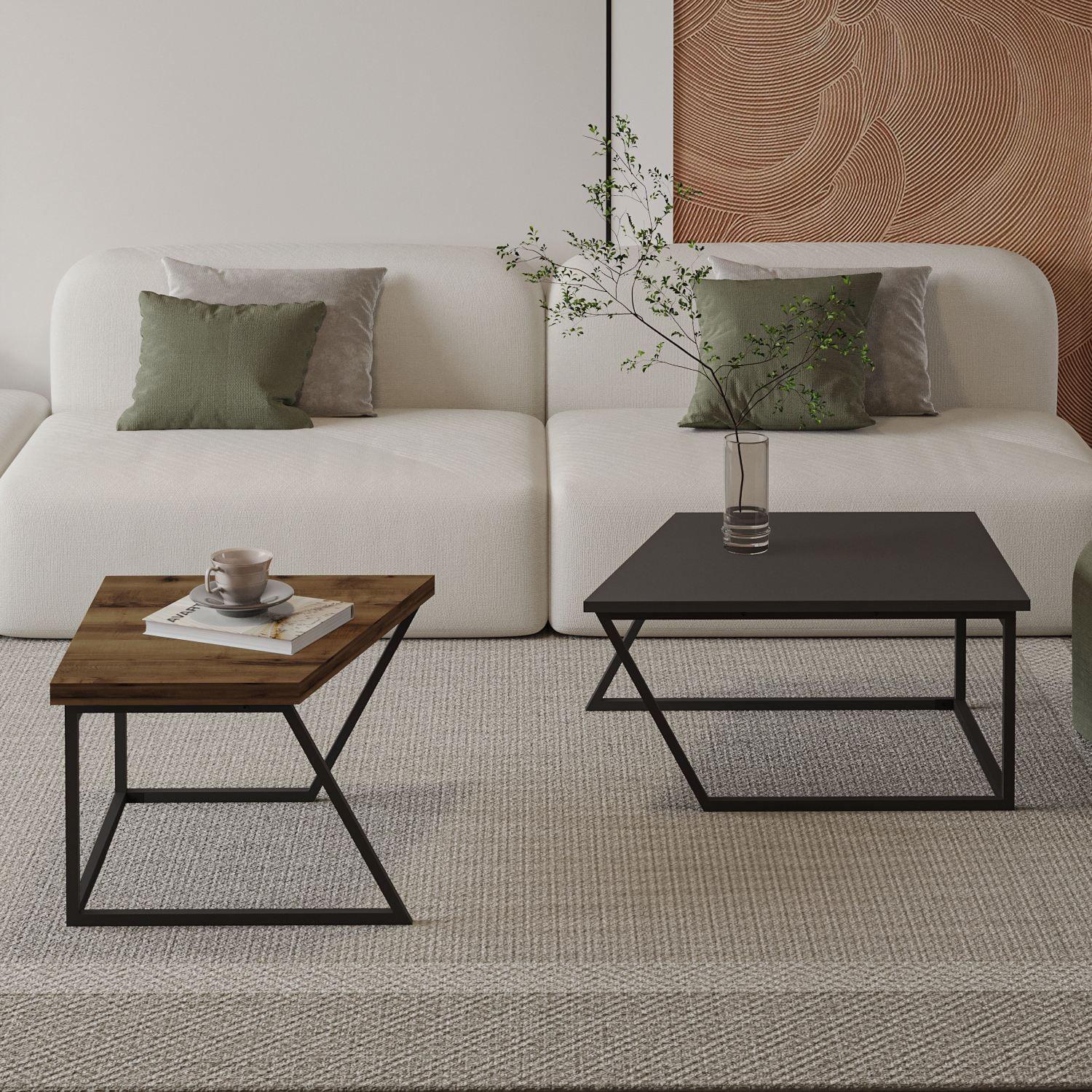Set măsuțe cafea Hanah Home, PAL melaminat, 120 x 60 x 38.8 cm, antracit/rustic nuc, 382NRC1554 — imaginea 3