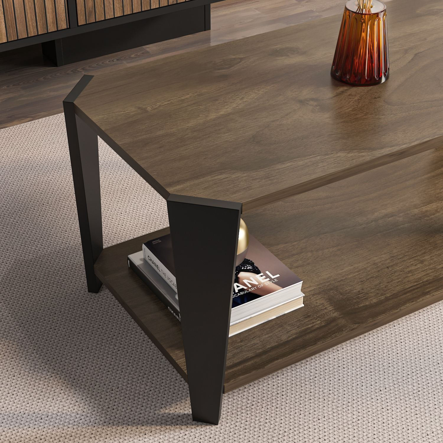 Măsuță cafea Hanah Home, PAL melaminat, 91 x 47.5 x 40 cm, nuc/negru, 875ZNA2817 — imaginea 2