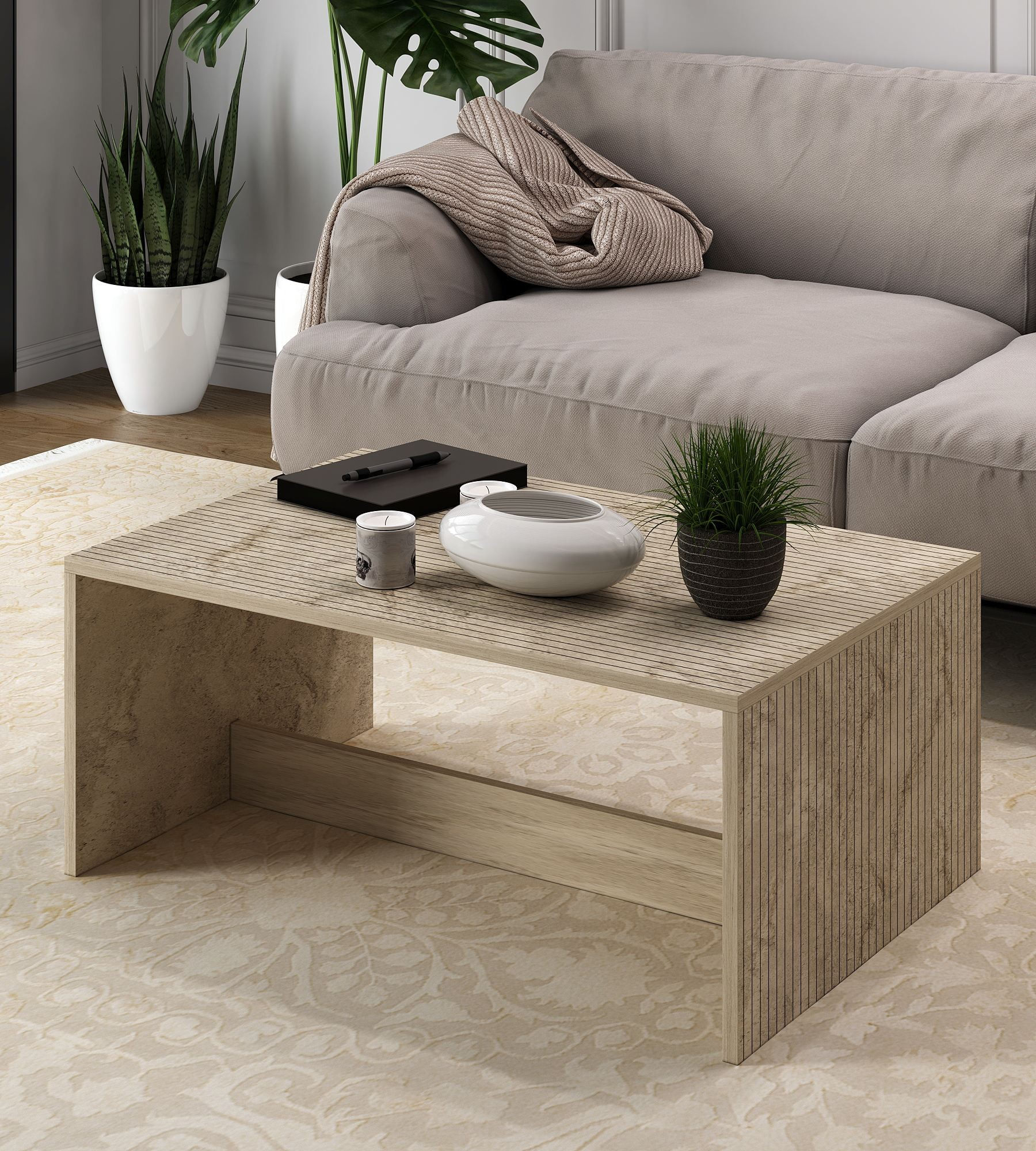 Măsuță cafea Hanah Home, PAL melaminat, 90 x 60 x 41.4 cm, travertine, 327ODS1414 — imaginea 3
