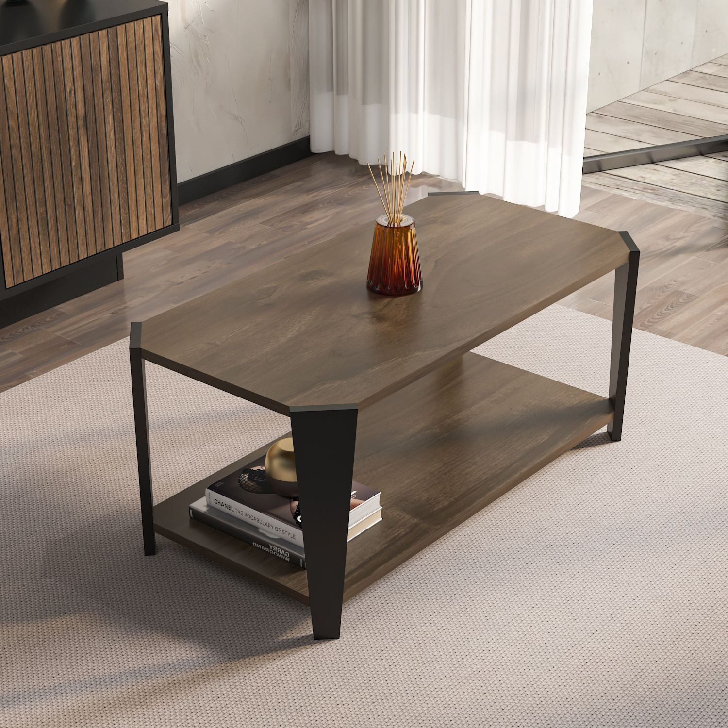 Măsuță cafea Hanah Home, PAL melaminat, 91 x 47.5 x 40 cm, nuc/negru, 875ZNA2817 — imaginea 5