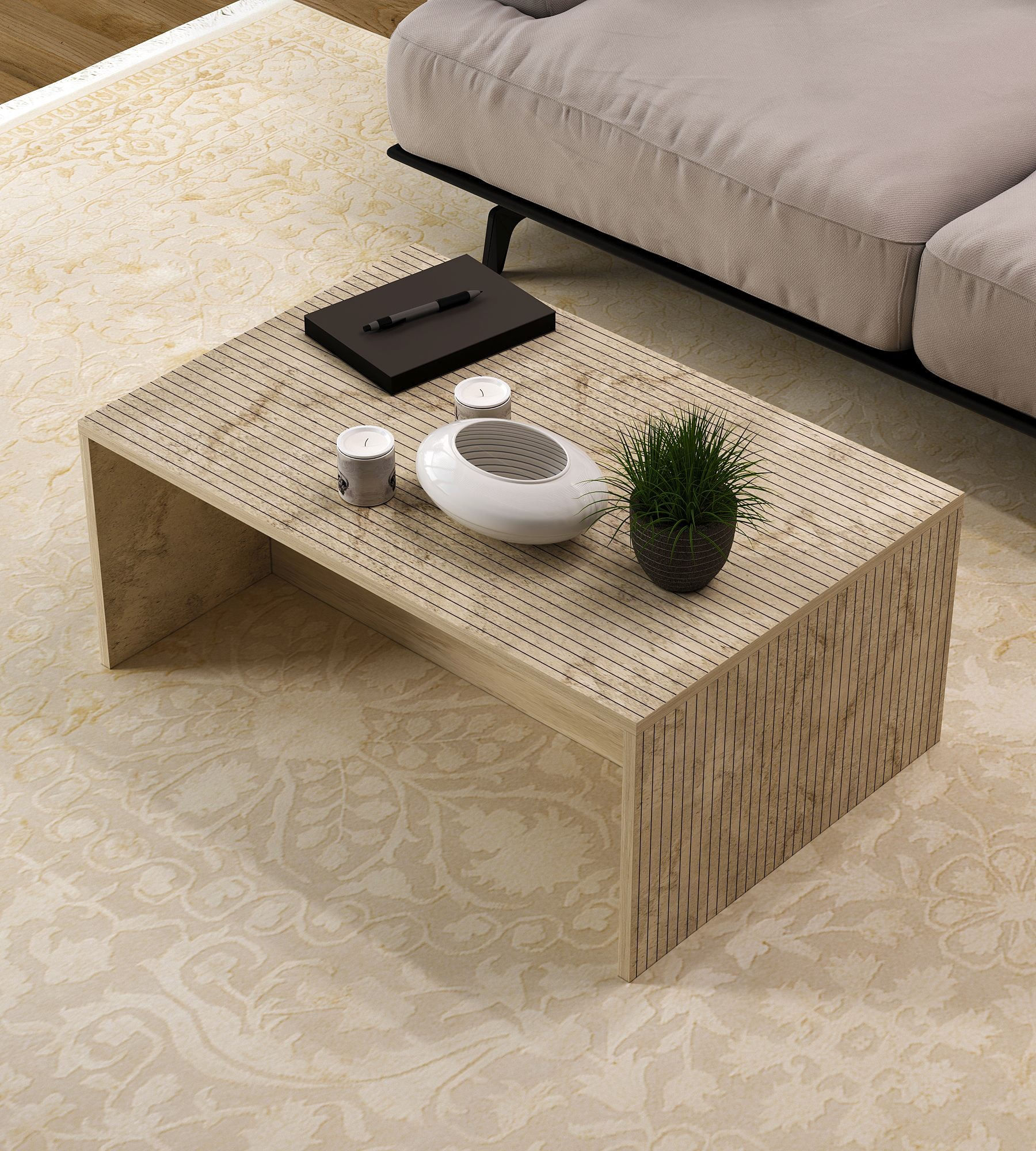 Măsuță cafea Hanah Home, PAL melaminat, 90 x 60 x 41.4 cm, travertine, 327ODS1414 — imaginea 4