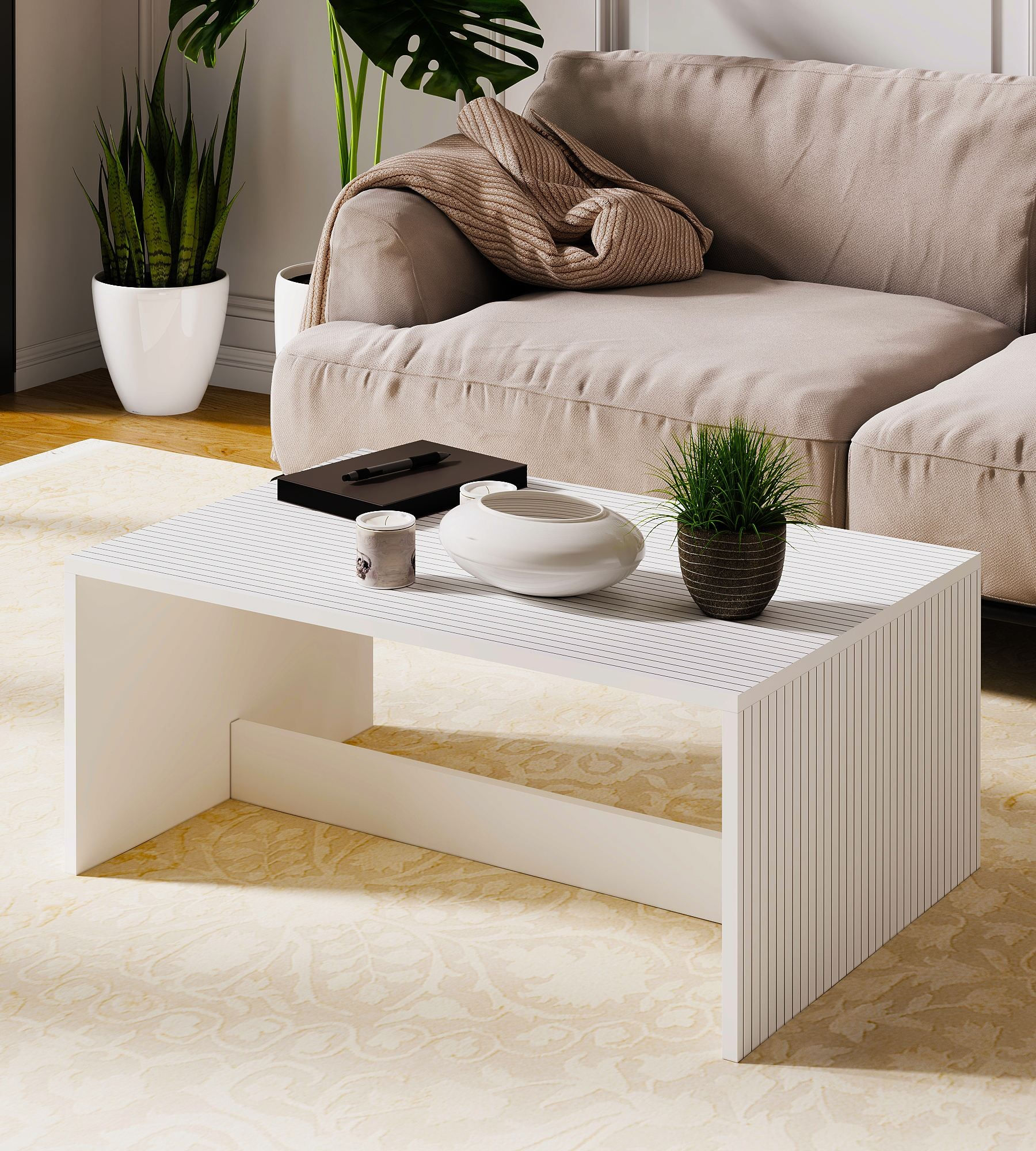 Măsuță cafea Hanah Home, PAL melaminat, 90 x 60 x 41.4 cm, alb, 327ODS1413 — imaginea 3