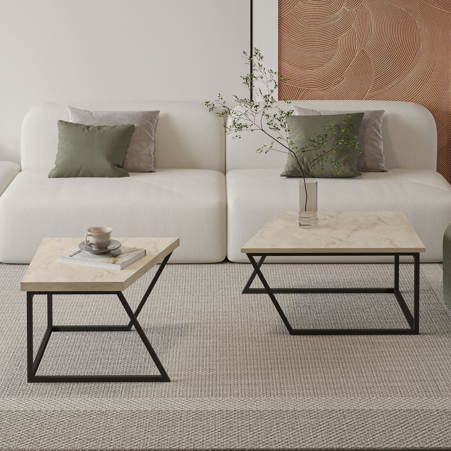 Set măsuțe cafea Hanah Home, PAL melaminat, 120 x 60 x 38.8 cm, travetine, 382NRC1555 — imaginea 2