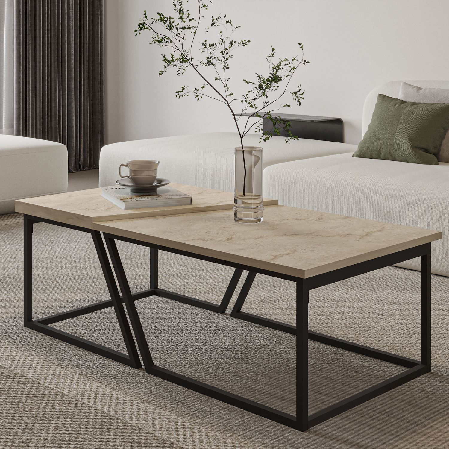 Set măsuțe cafea Hanah Home, PAL melaminat, 120 x 60 x 38.8 cm, travetine, 382NRC1555 — imaginea 3