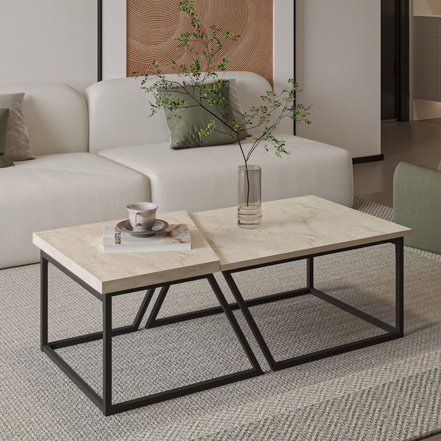 Set măsuțe cafea Hanah Home, PAL melaminat, 120 x 60 x 38.8 cm, travetine, 382NRC1555 — imaginea 4
