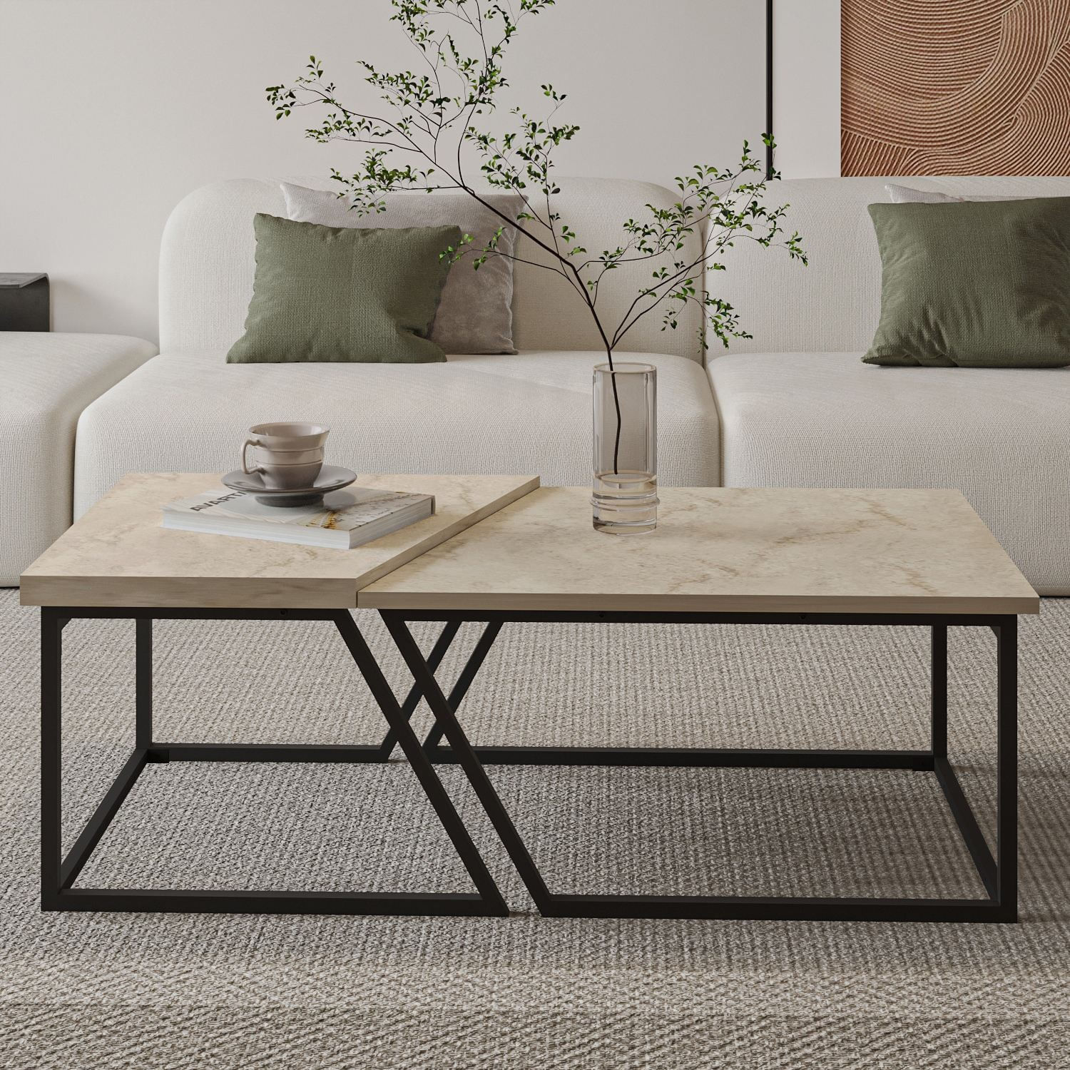 Set măsuțe cafea Hanah Home, PAL melaminat, 120 x 60 x 38.8 cm, travetine, 382NRC1555 — imaginea 5
