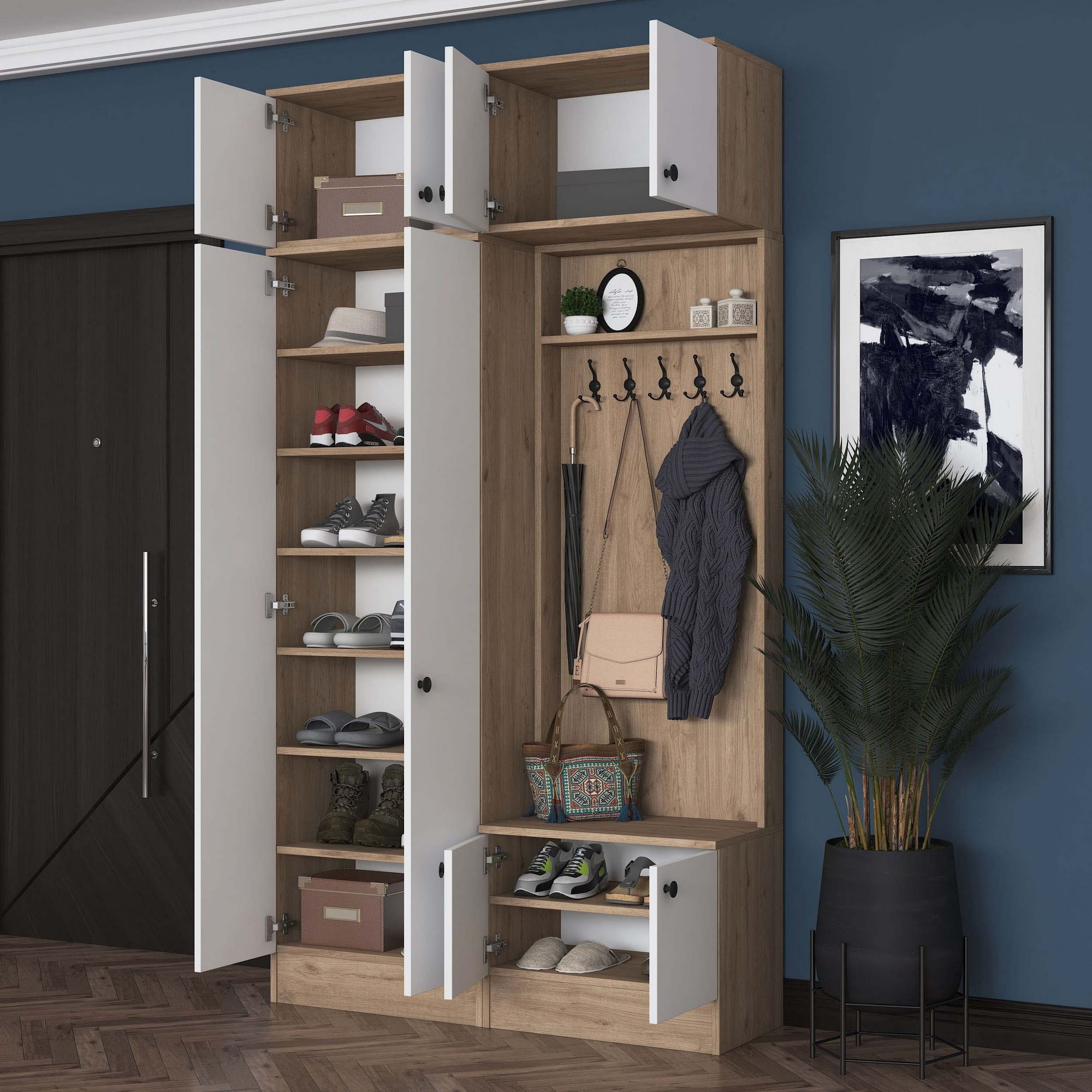 Cuier hol Hanah Home, PAL melaminat, 119.6 x 37.5 x 226.4 cm, nuc/alb, 893RAN5465 — imaginea 7