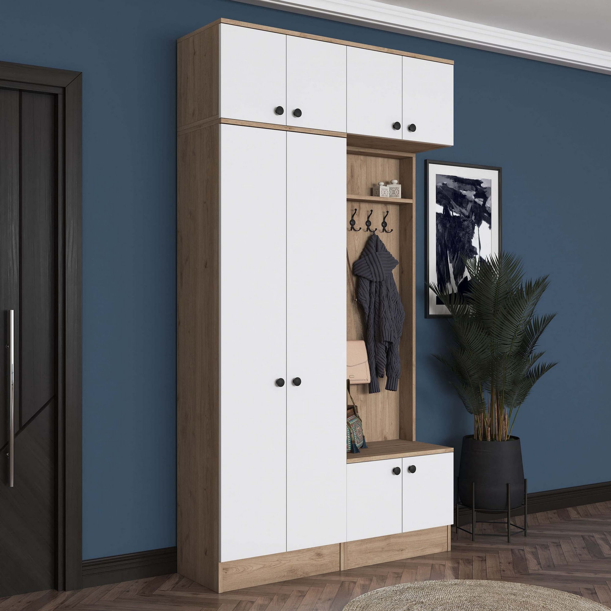 Cuier hol Hanah Home, PAL melaminat, 119.6 x 37.5 x 226.4 cm, nuc/alb, 893RAN5465 — imaginea 8