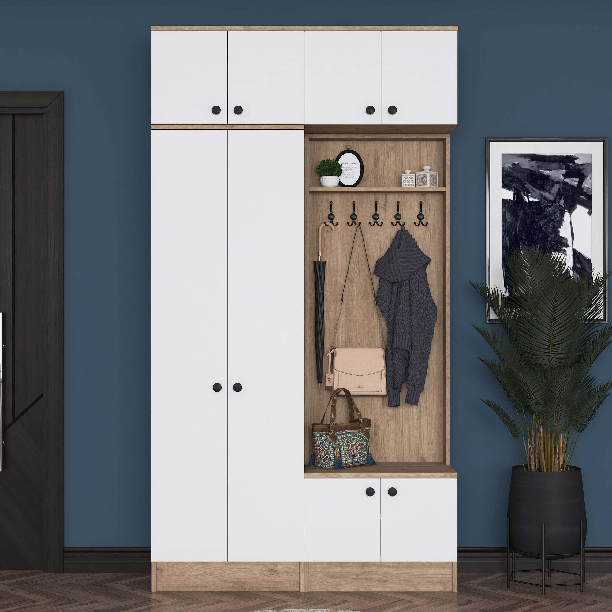 Cuier hol Hanah Home, PAL melaminat, 119.6 x 37.5 x 226.4 cm, nuc/alb, 893RAN5465 — imaginea 10