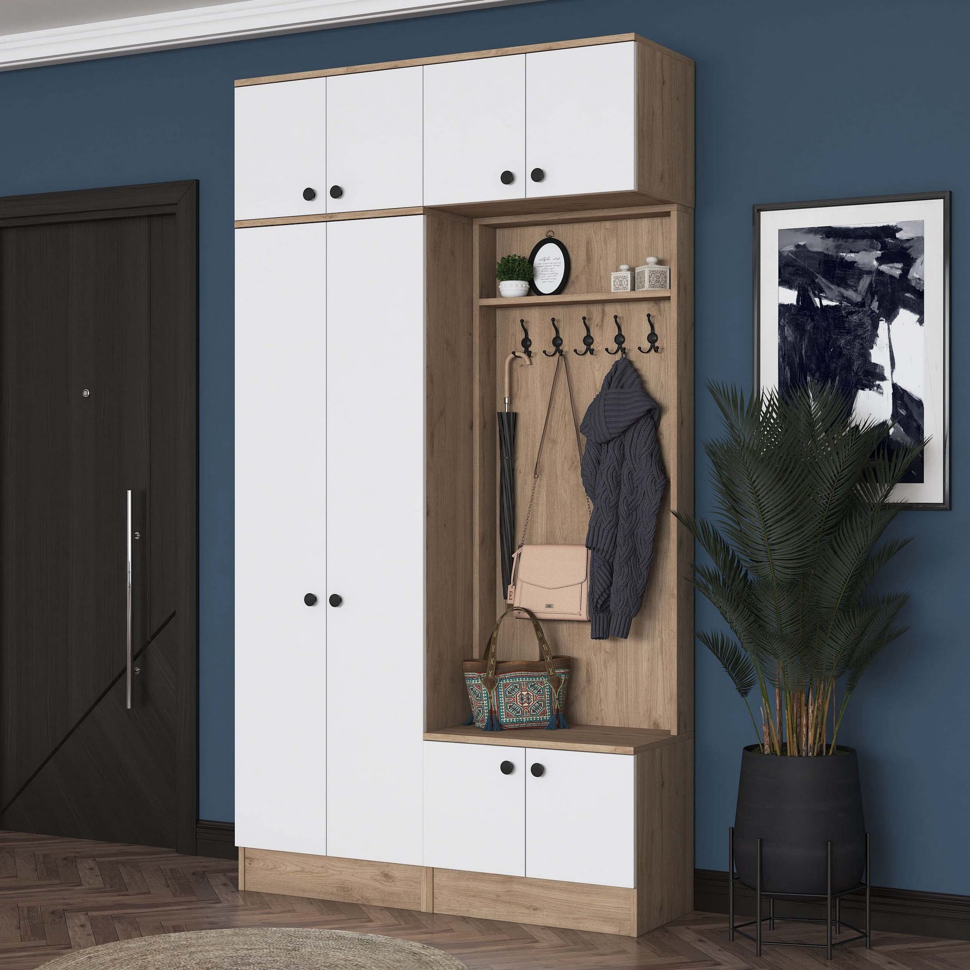 Cuier hol Hanah Home, PAL melaminat, 119.6 x 37.5 x 226.4 cm, nuc/alb, 893RAN5465 — imaginea 11
