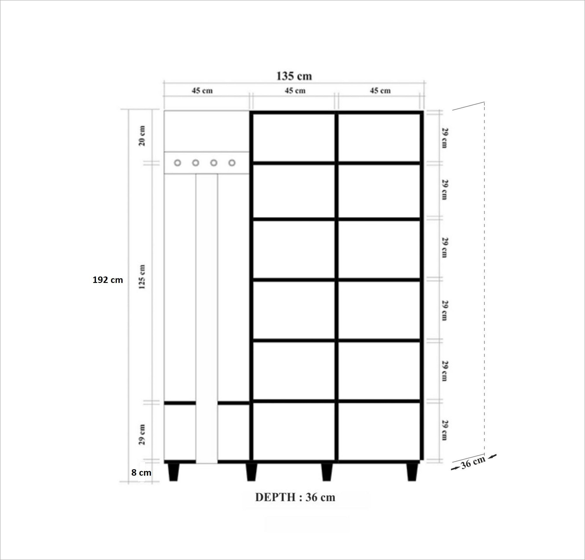 Cuier hol Hanah Home, PAL melaminat, 135 x 36 x 192 cm, stejar sonoma, 863SPH4821 — imaginea 4