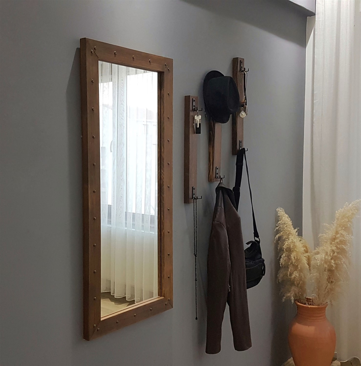 Cuier hol Hanah Home, 100% lemn masiv de pin, 50 x 110 cm, nuc, 552NOS1209 — imaginea 7