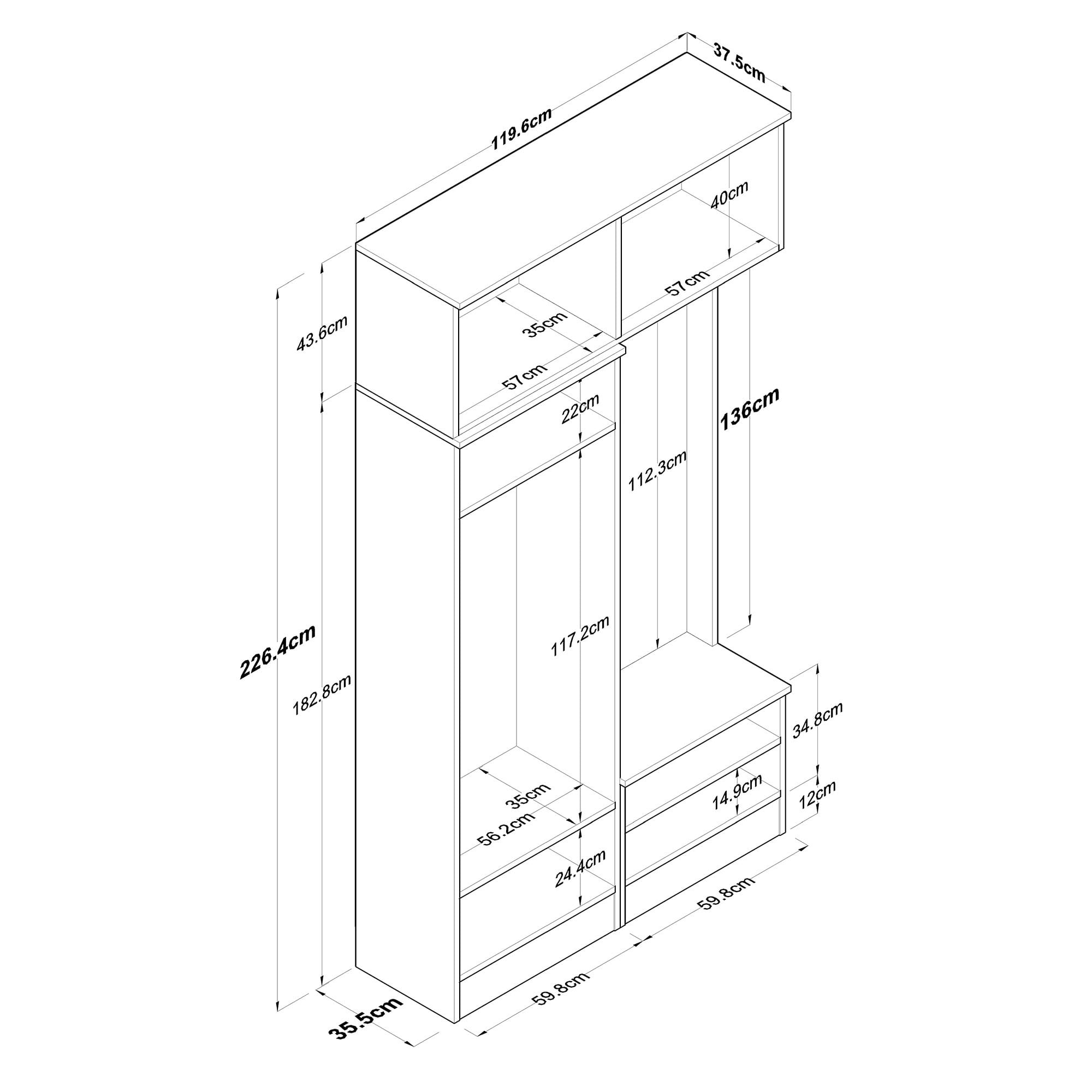 Cuier hol Hanah Home, PAL melaminat, 119.6 x 37.5 x 226.4 cm, alb, 893RAN5468 — imaginea 5