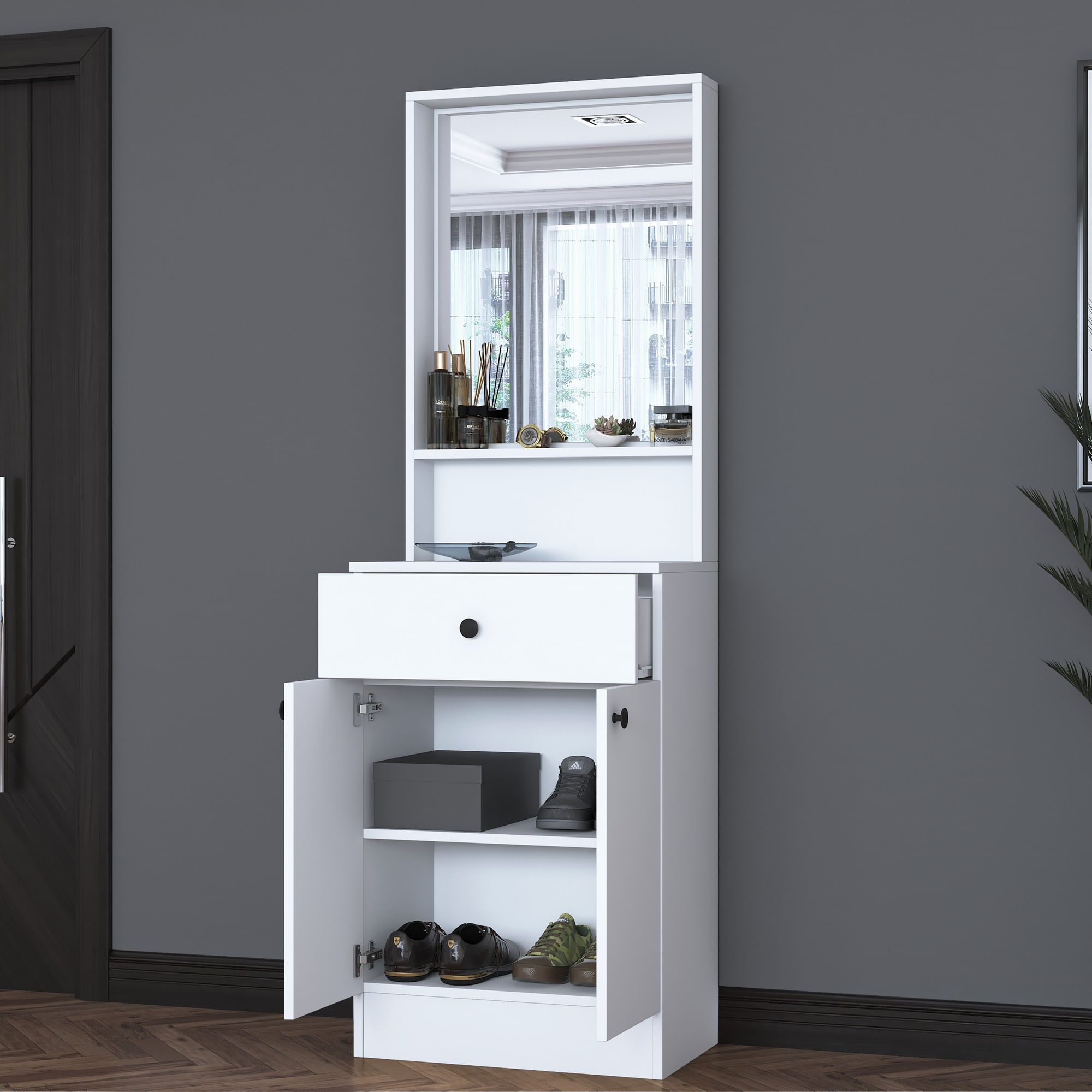 Cuier hol Hanah Home, PAL melaminat, 60 x 35.5 x 182.8 cm, alb, 893RAN1730 — imaginea 12