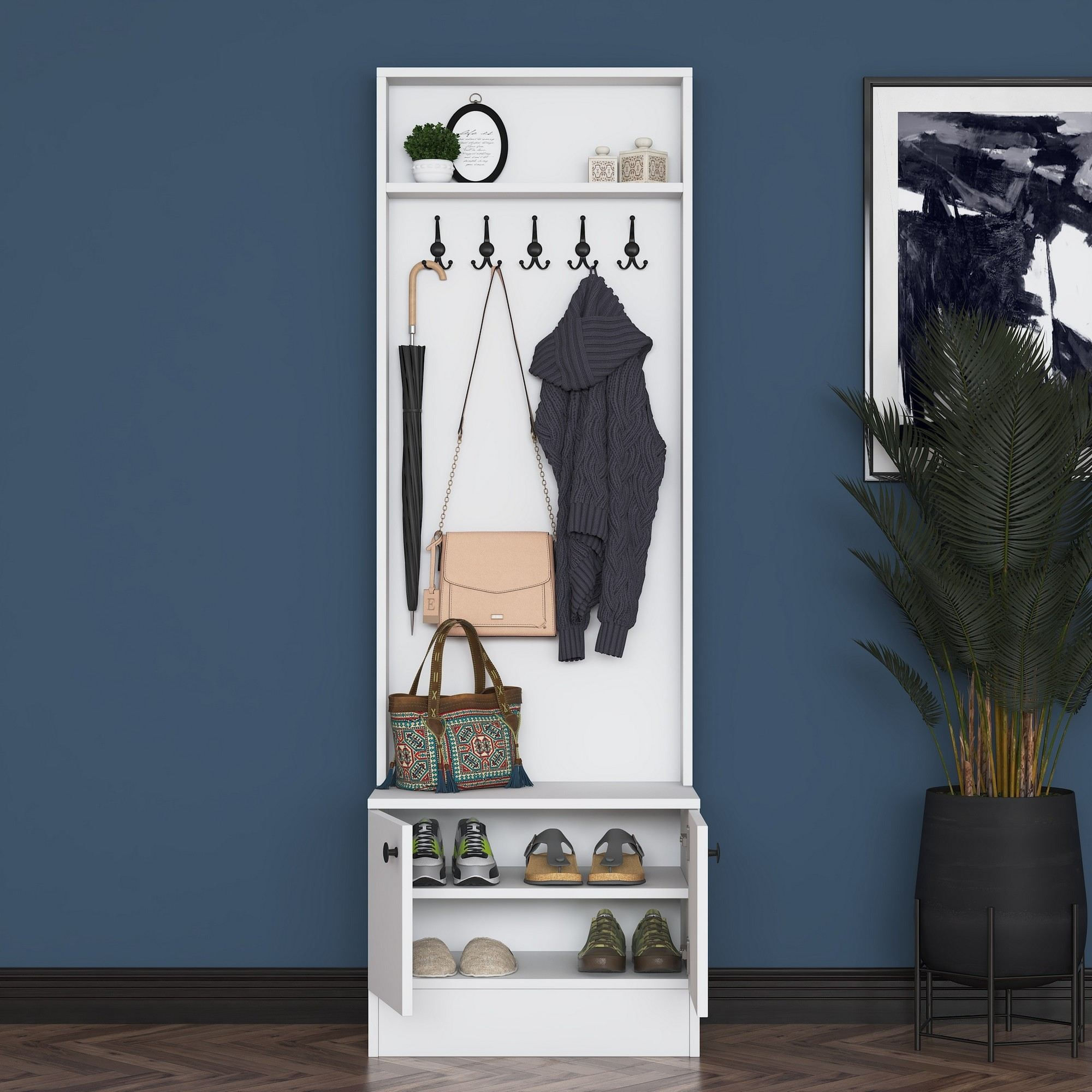 Cuier hol Hanah Home, PAL melaminat, 59.8 x 35.5 x 182.8 cm, alb, 893RAN5462 — imaginea 4