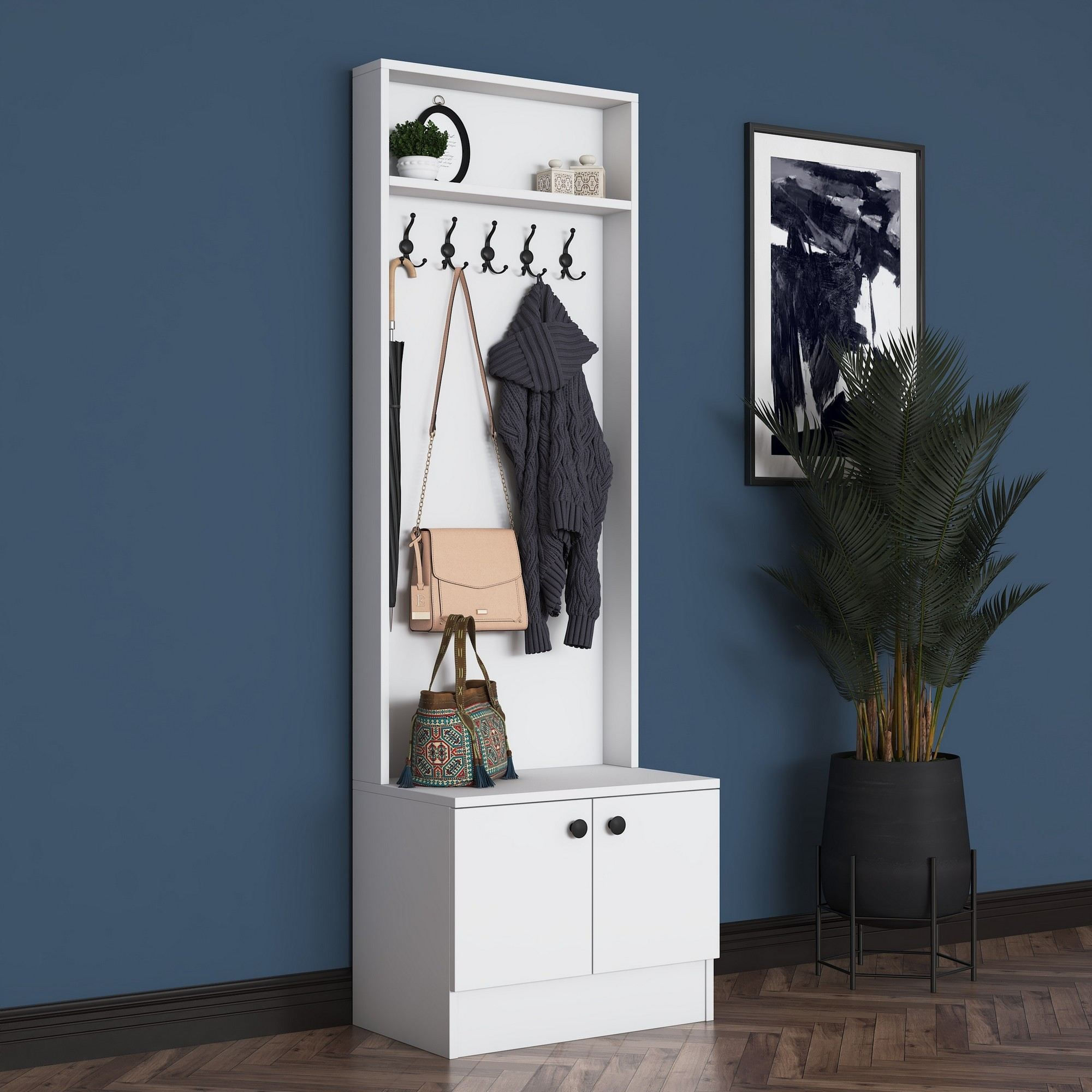 Cuier hol Hanah Home, PAL melaminat, 59.8 x 35.5 x 182.8 cm, alb, 893RAN5462 — imaginea 7