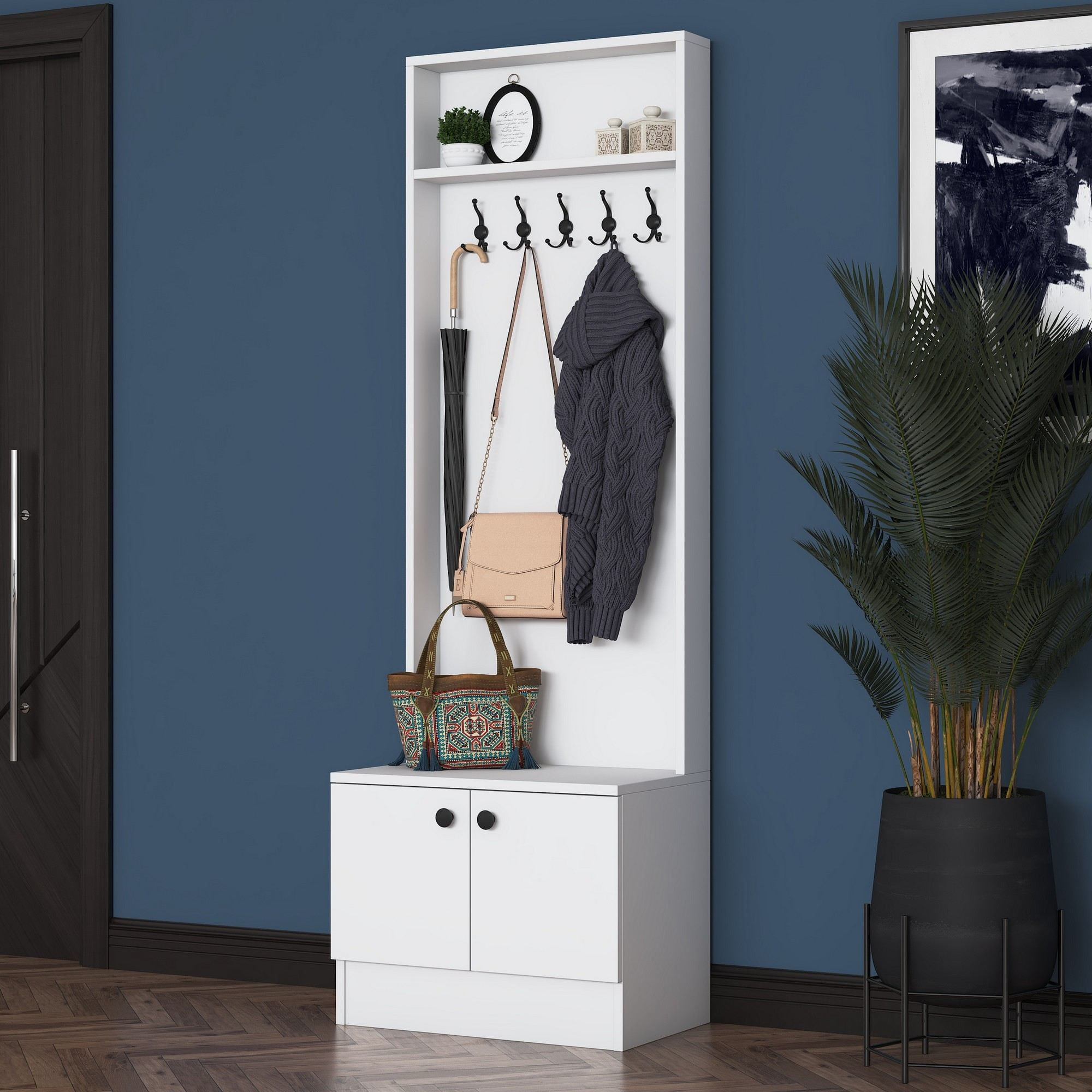 Cuier hol Hanah Home, PAL melaminat, 59.8 x 35.5 x 182.8 cm, alb, 893RAN5462 — imaginea 10