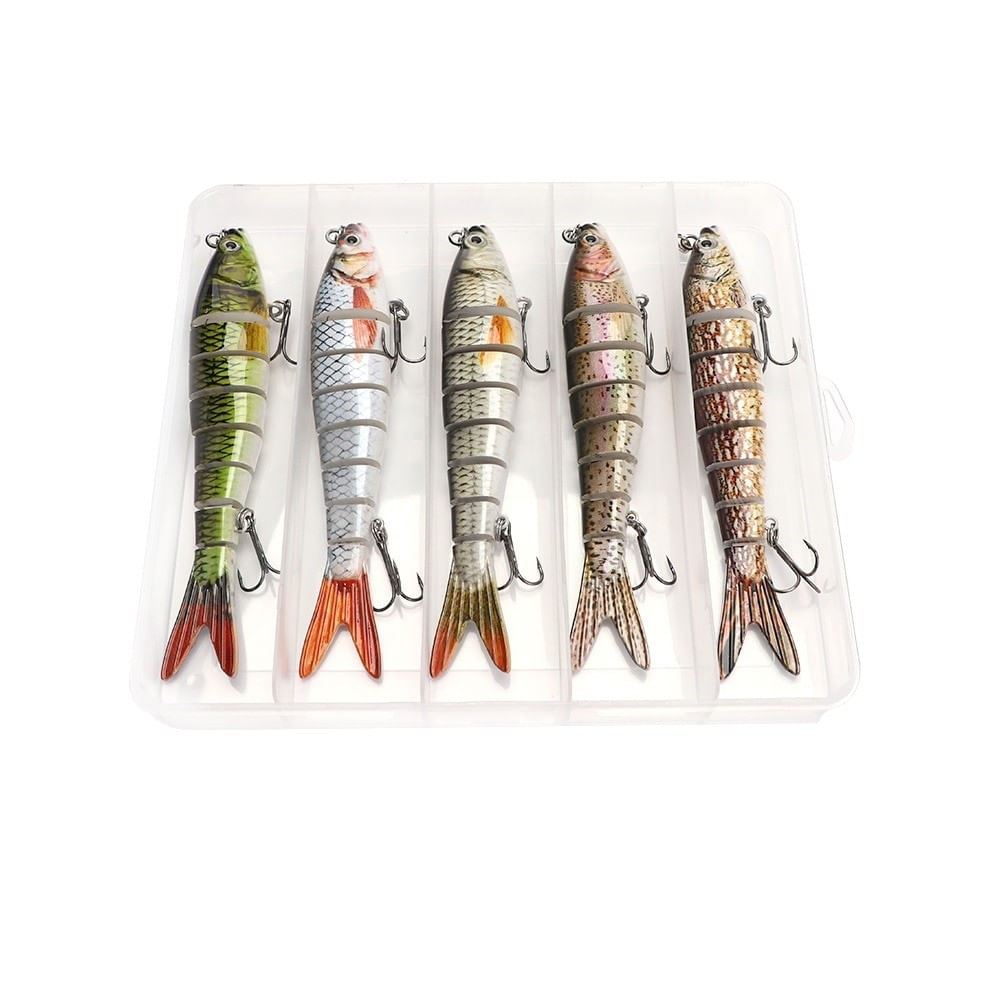 Set 5 voblere articulate stiuca 8 segmenti, stiuca somn salau, FISHINGBOX, 14cm 23g, multicolor